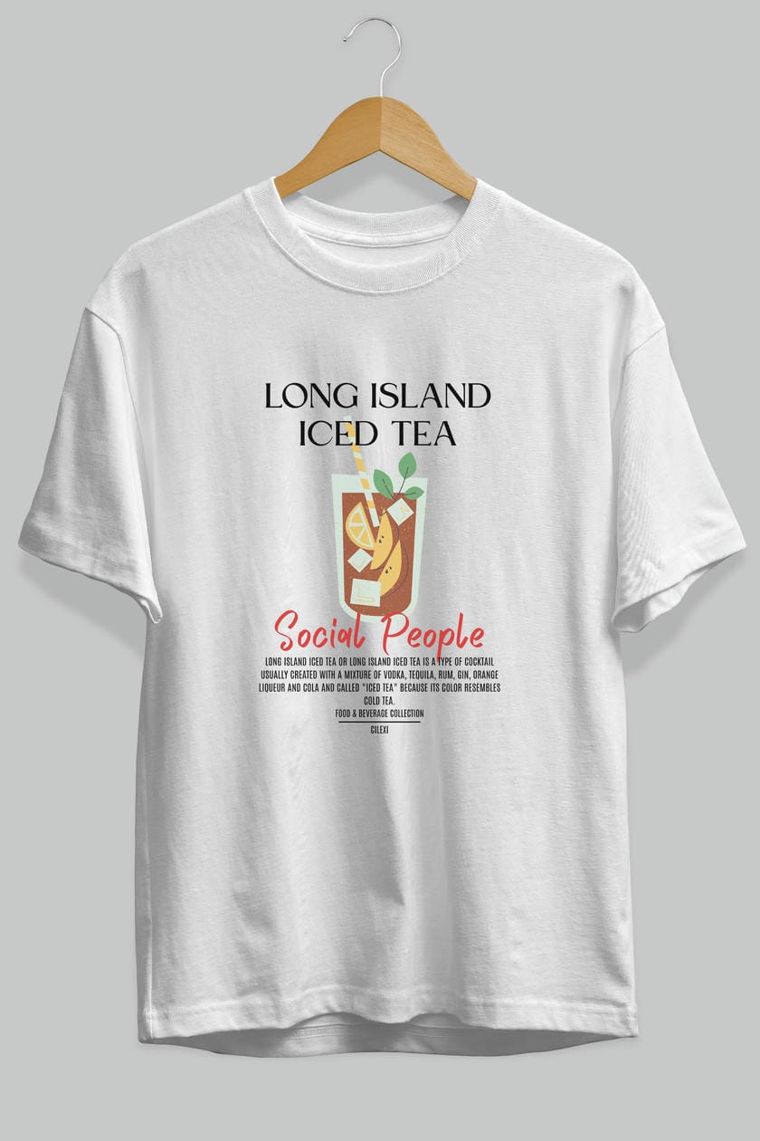 Long Island ıced tea Kokteyl Serisi ön Baskılı Oversize t-shirt Erkek Kadın %100 Pamuk Bisiklet Yaka tişort