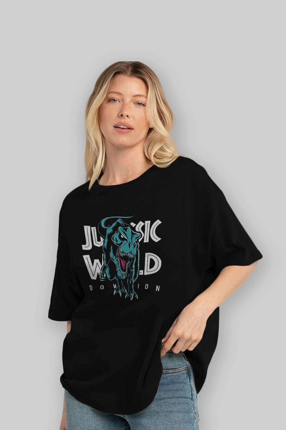Jurassic Park (1) Ön Baskılı Oversize t-shirt Erkek Kadın Unisex %100 Pamuk Bisiklet Yaka tişort