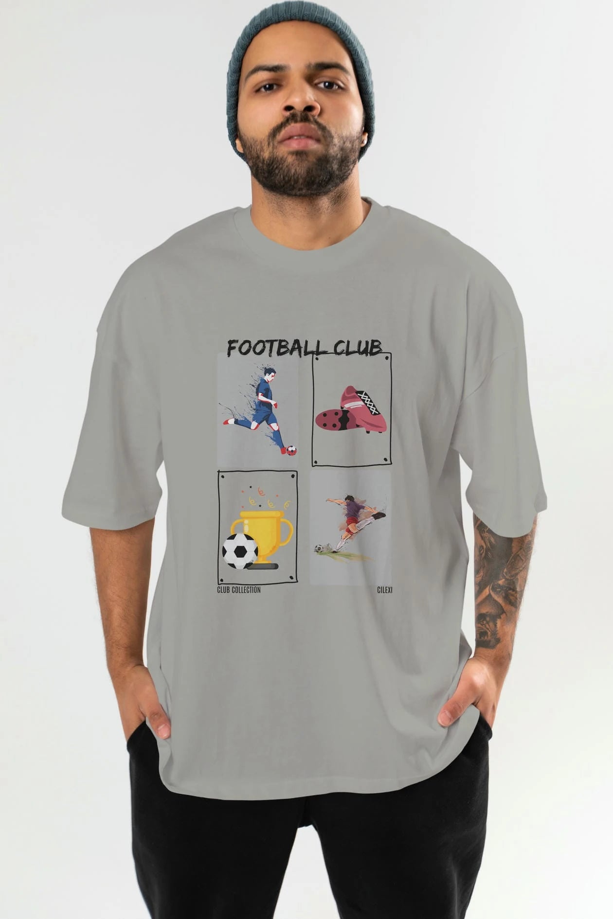 Football Club ön Baskılı Oversize t-shirt Erkek Kadın %100 Pamuk Bisiklet Yaka tişort