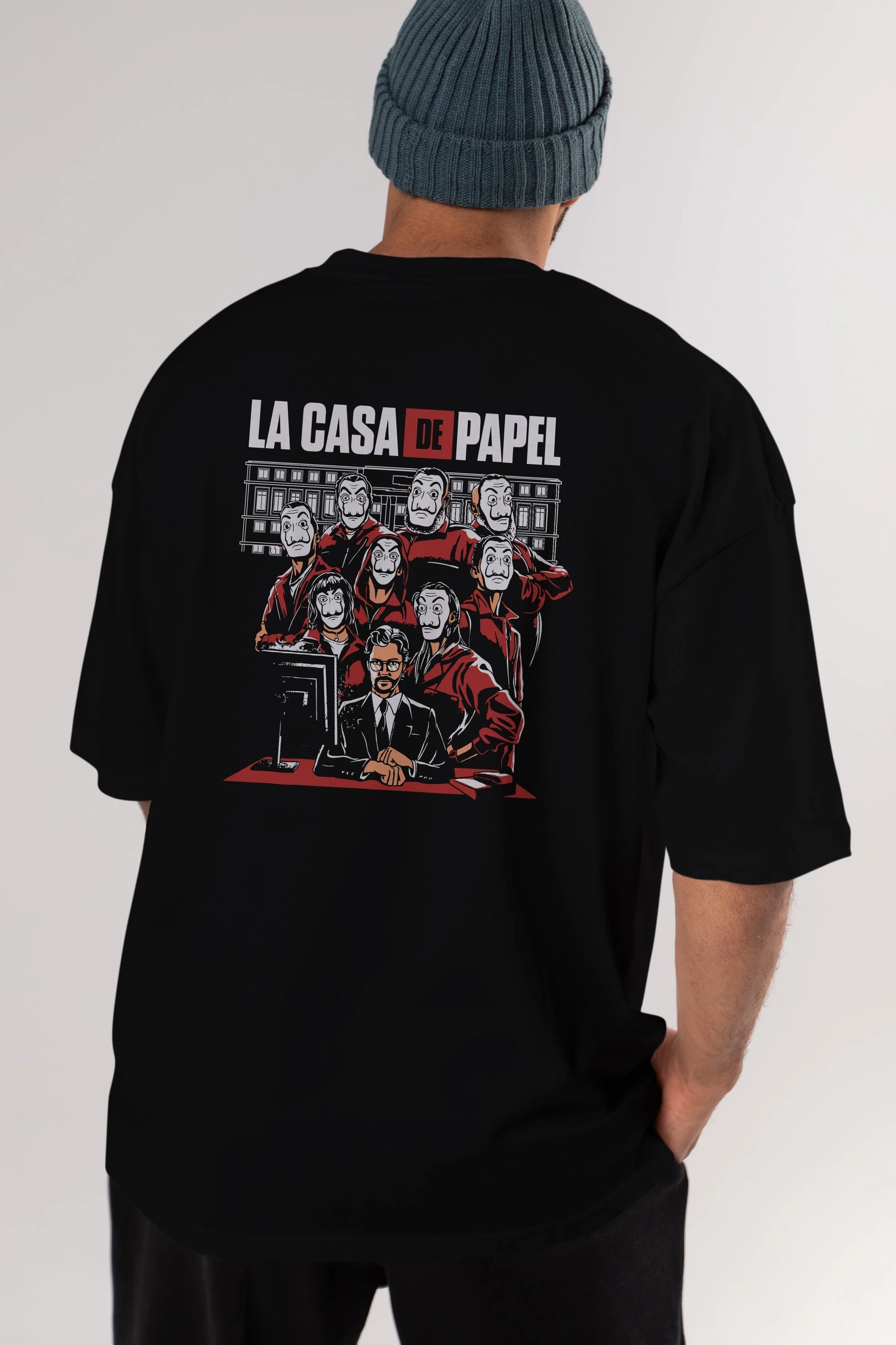 La Casa De Papel (5) Arka Baskılı Oversize t-shirt Erkek Kadın Unisex %100 Pamuk Bisiklet Yaka tişort