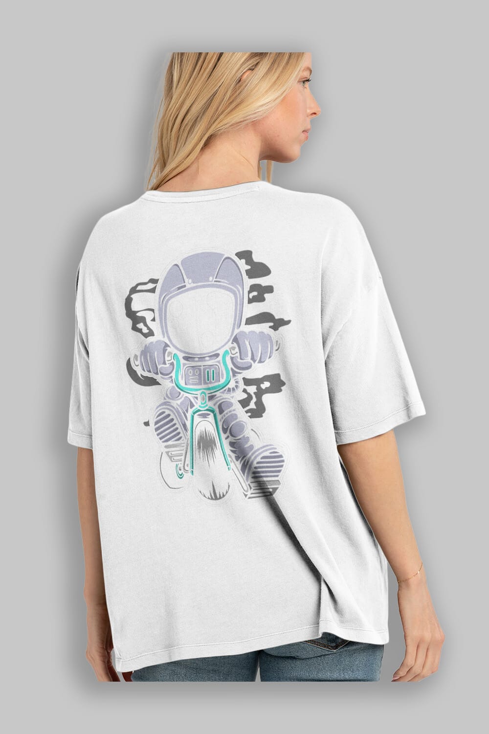 Astronaut Biker Arka Baskılı Oversize t-shirt Erkek Kadın Unisex
