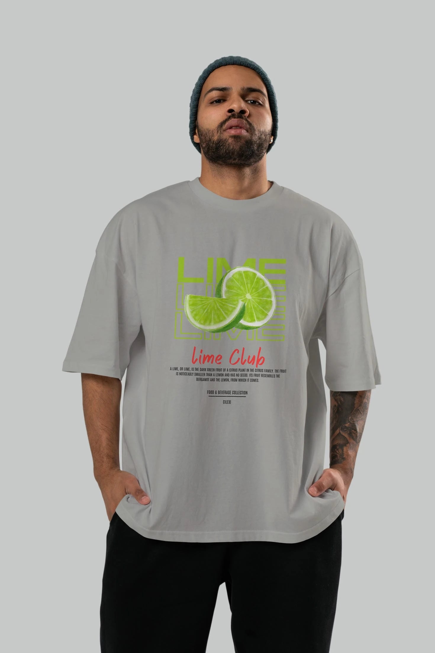 Lime Kokteyl Serisi ön Baskılı Oversize t-shirt Erkek Kadın %100 Pamuk Bisiklet Yaka tişort