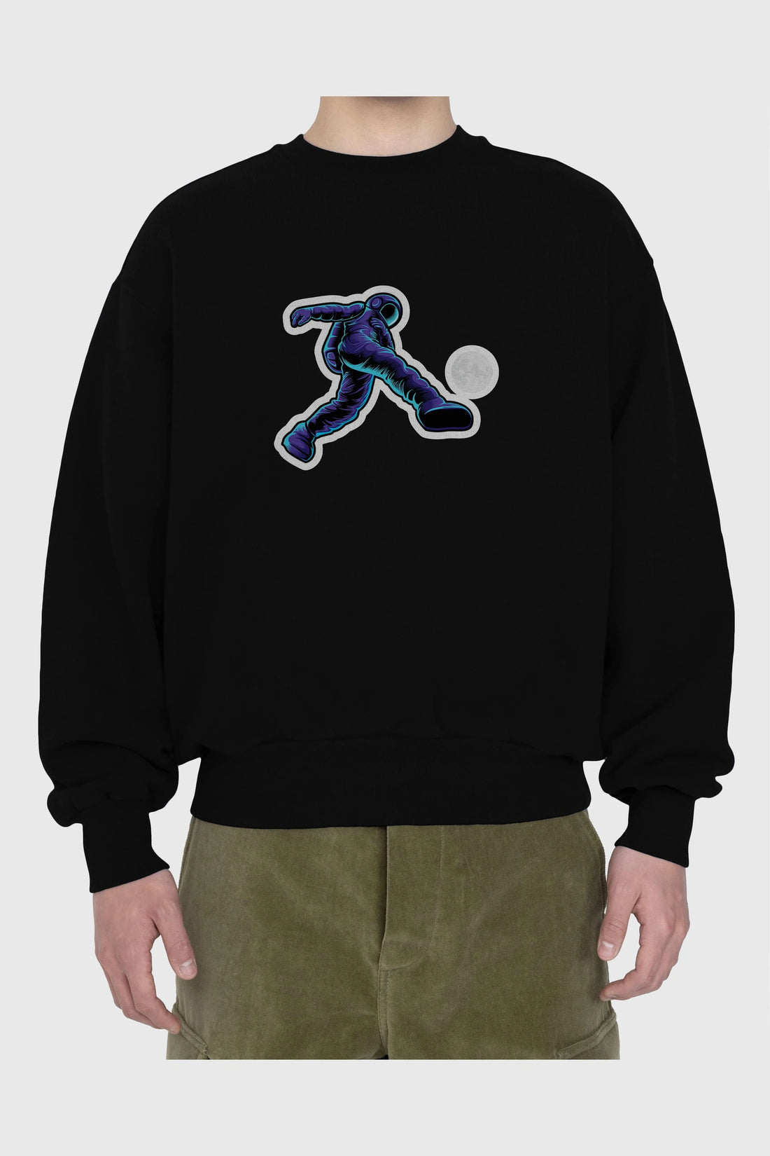 Astroball in Space Sticker Ön Baskılı Oversize Sweatshirt Erkek Kadın Unisex