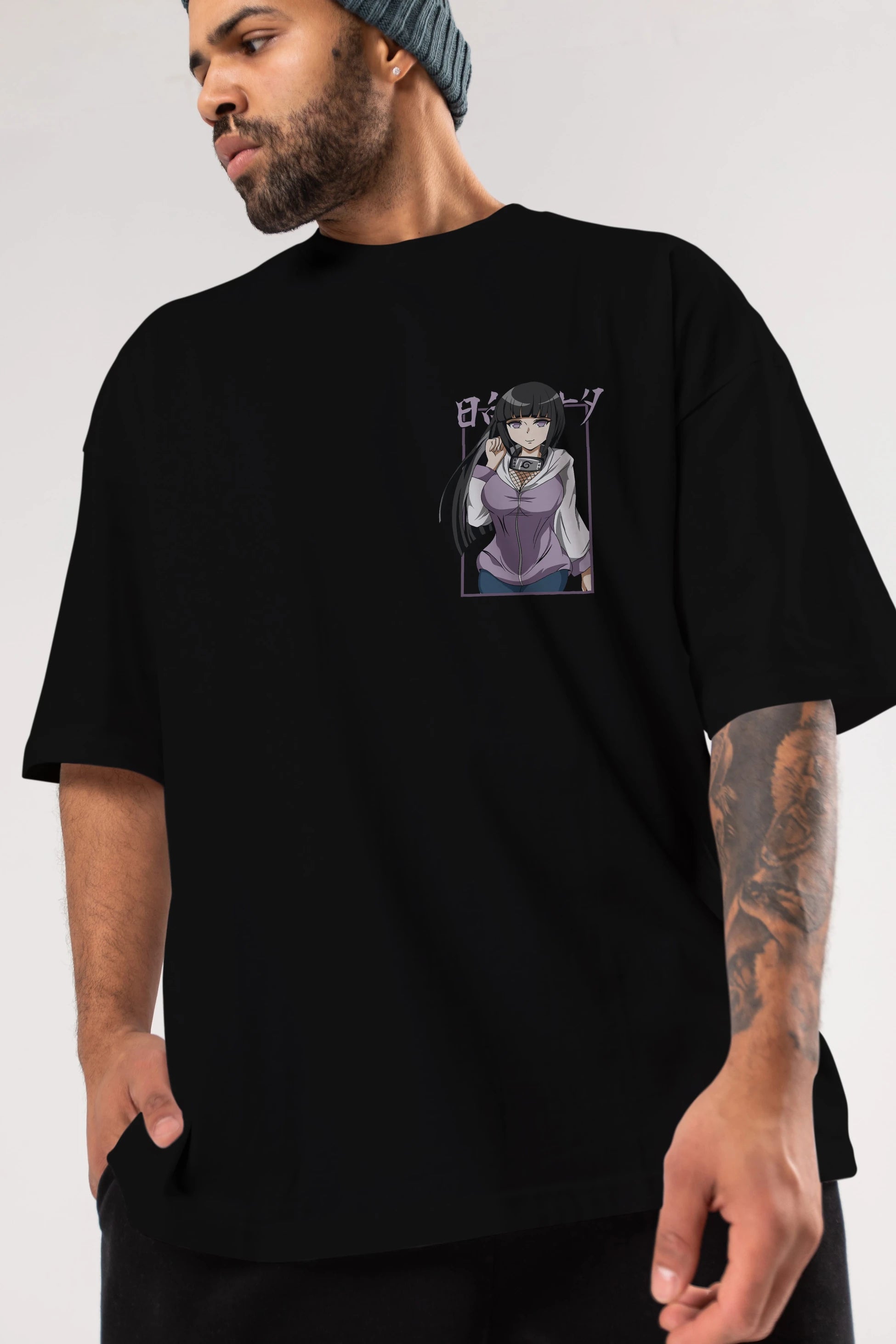 Hinata NARUTO Ön Sol Baskılı Oversize t-shirt Erkek Kadın Unisex %100 Pamuk Bisiklet Yaka tişort