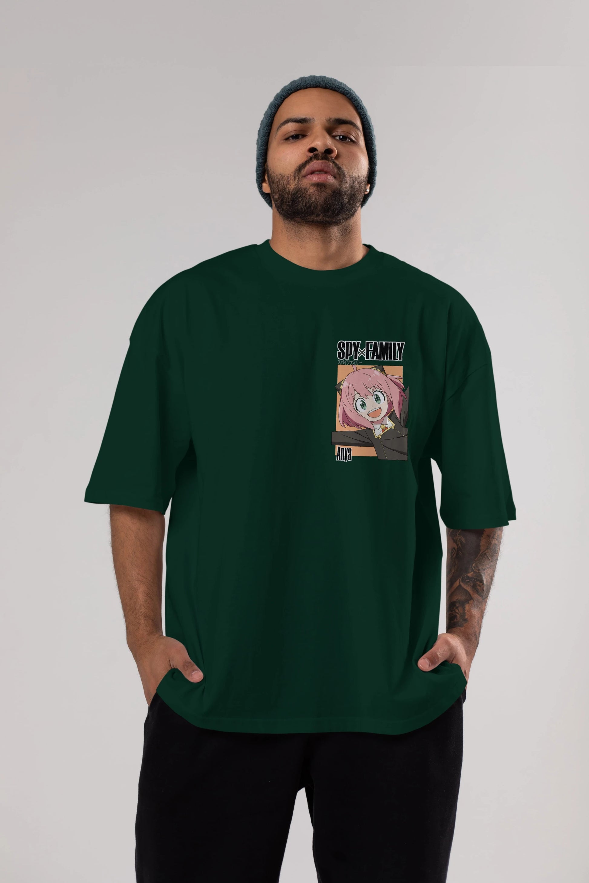 SPY X FAMILY Anya Ön Sol Baskılı Oversize t-shirt Erkek Kadın Unisex %100 Pamuk Bisiklet Yaka tişort