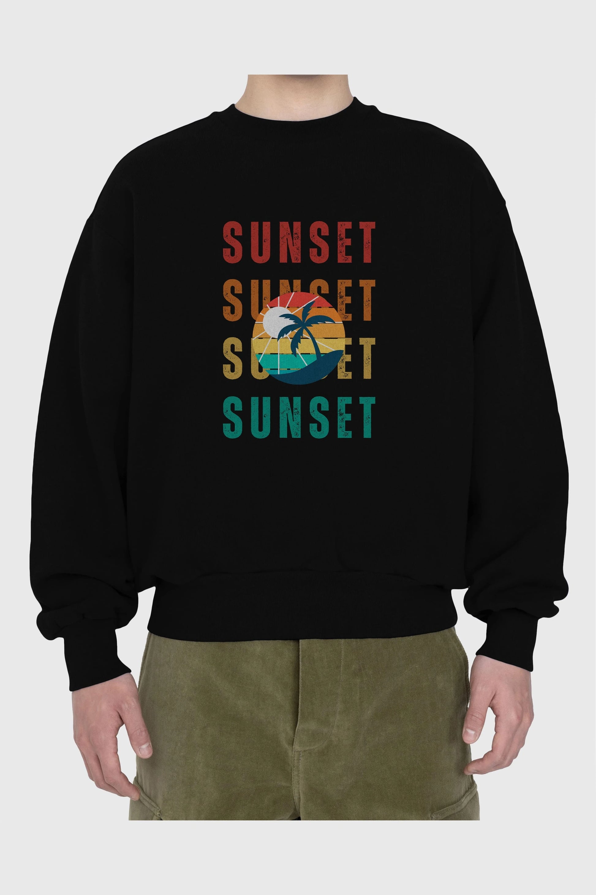 Sunset Yazılı Ön Baskılı Oversize Sweatshirt Erkek Kadın Unisex