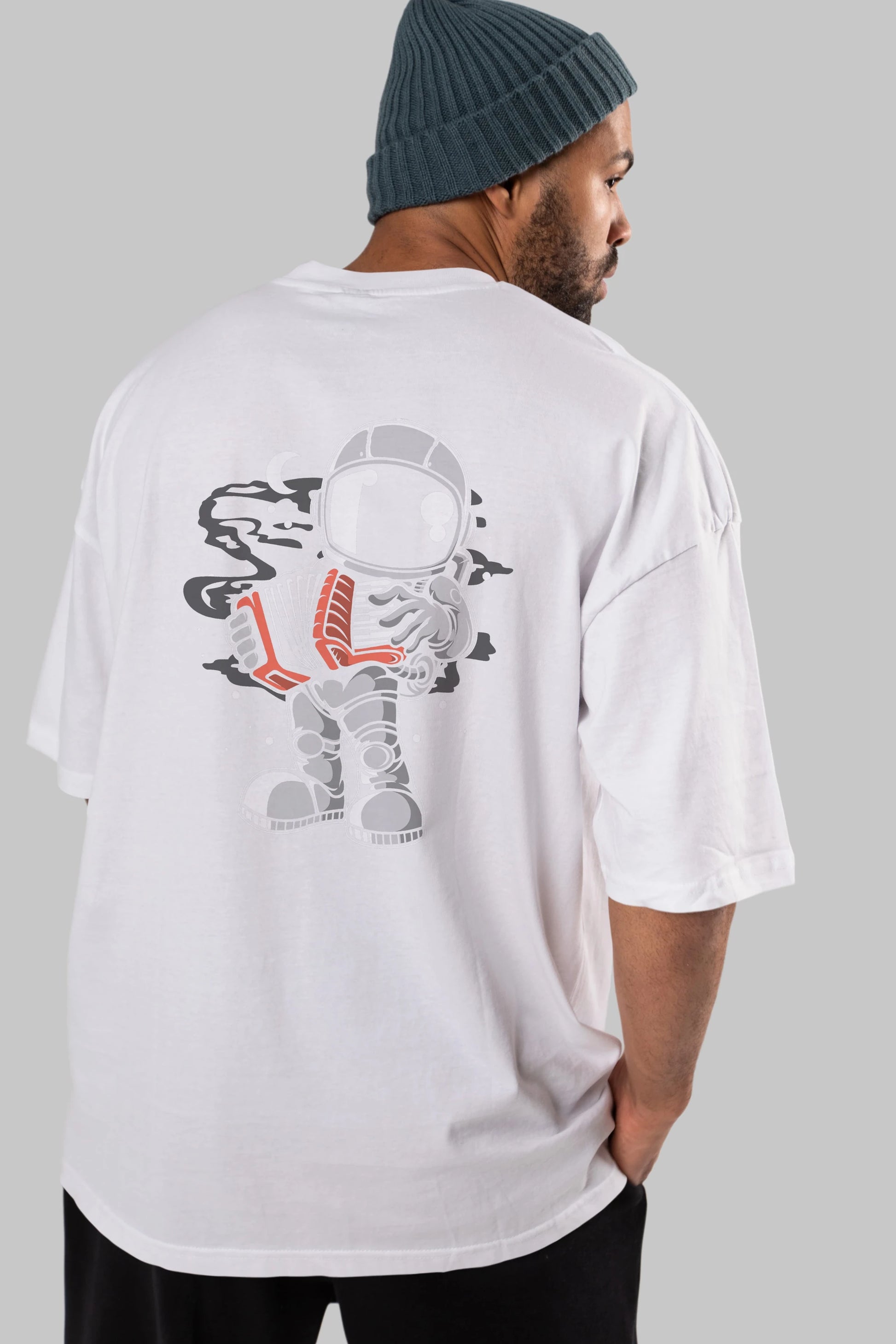 Astronaut Accordion Arka Baskılı Oversize t-shirt Erkek Kadın Unisex