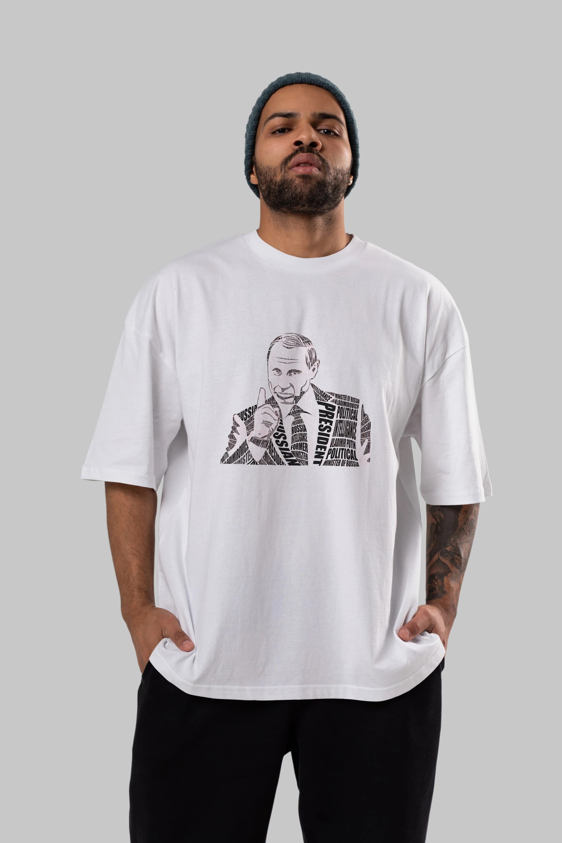 Putin Calligram Ön Baskılı Oversize t-shirt %100 pamuk Erkek Kadın Unisex