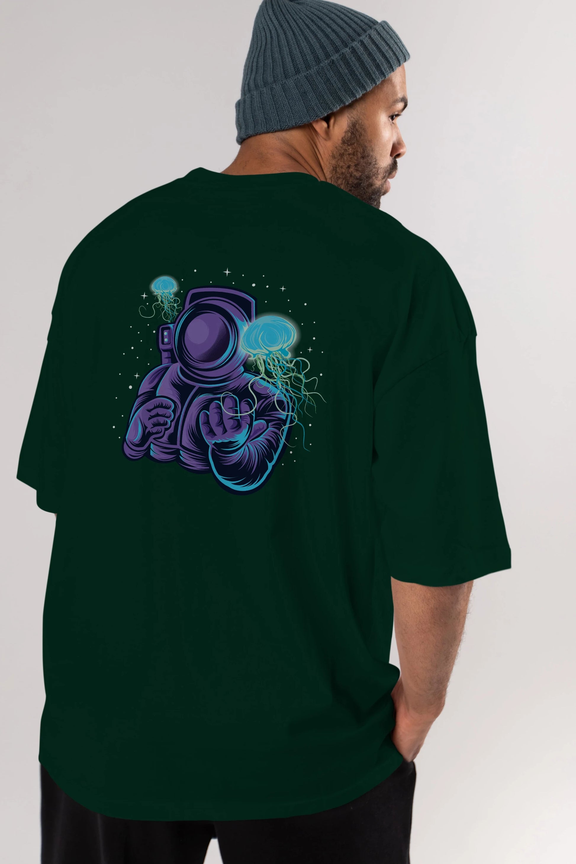 Astronaut and Jellyfish Arka Baskılı Oversize t-shirt Erkek Kadın Unisex