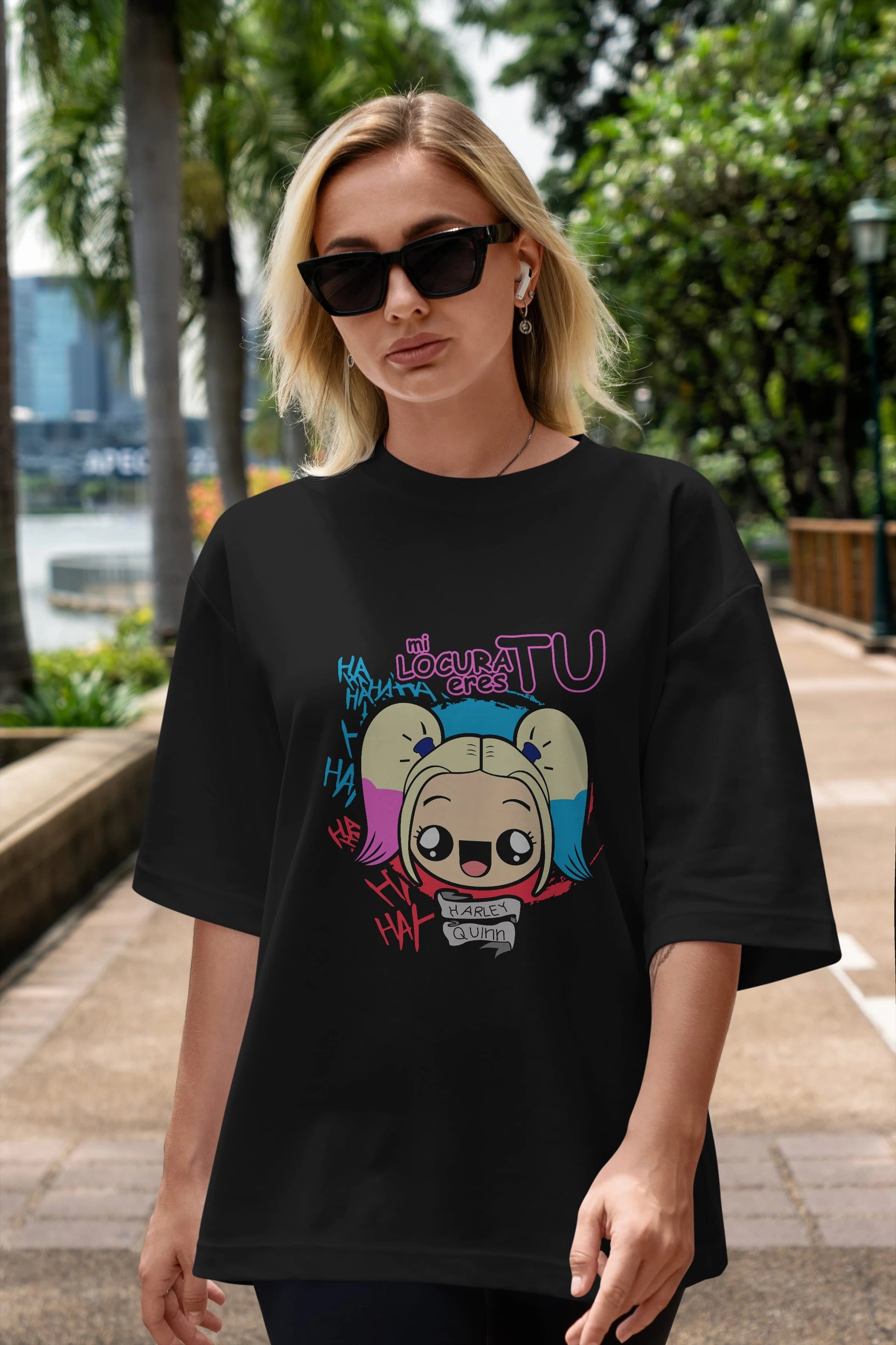Harley Quinn Ön Baskılı Oversize t-shirt Erkek Kadın Unisex %100 Pamuk Bisiklet Yaka tişort