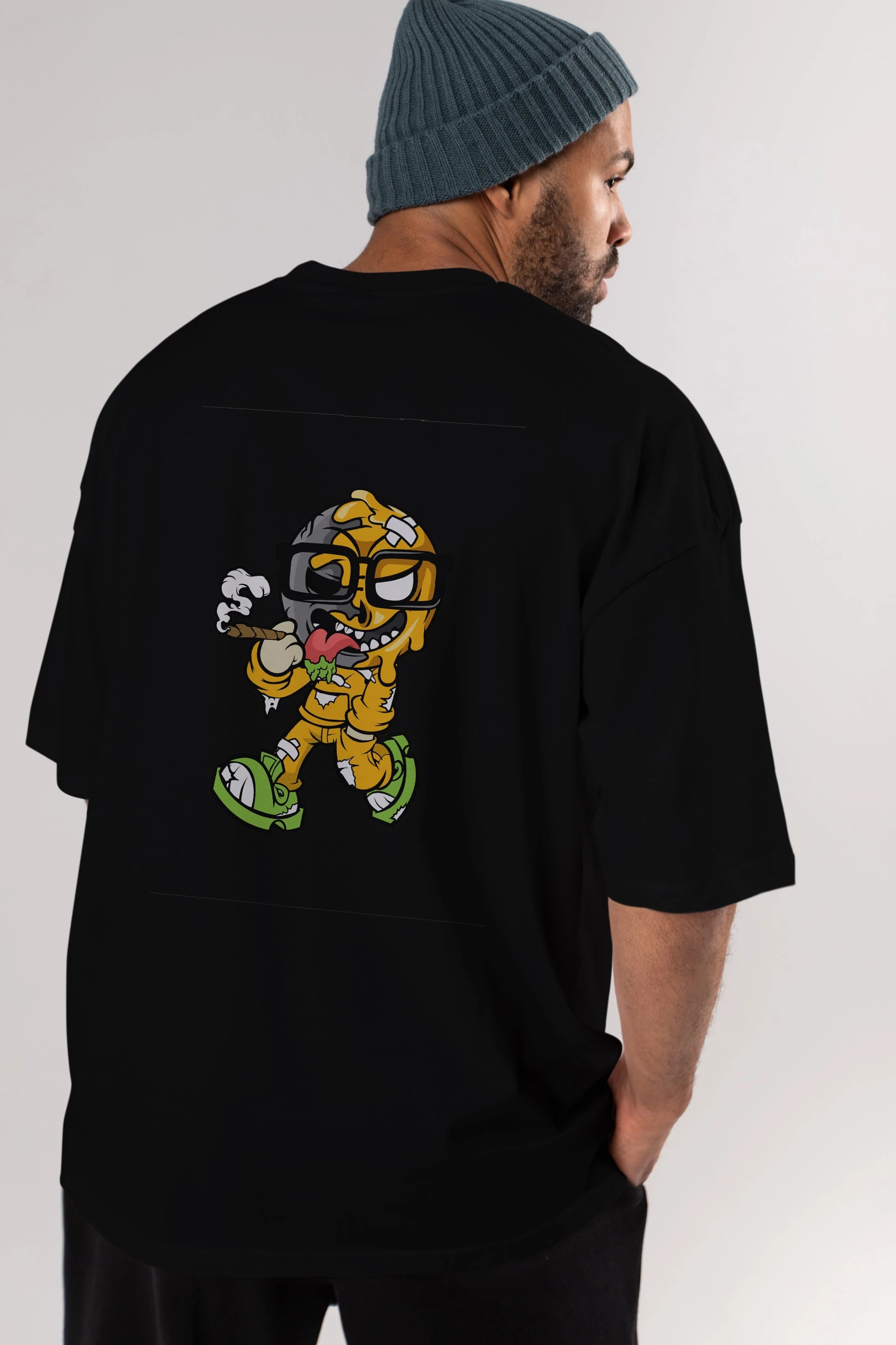 Eyeball Smoker Arka Baskılı Oversize t-shirt Erkek Kadın Unisex %100 Pamuk tişort