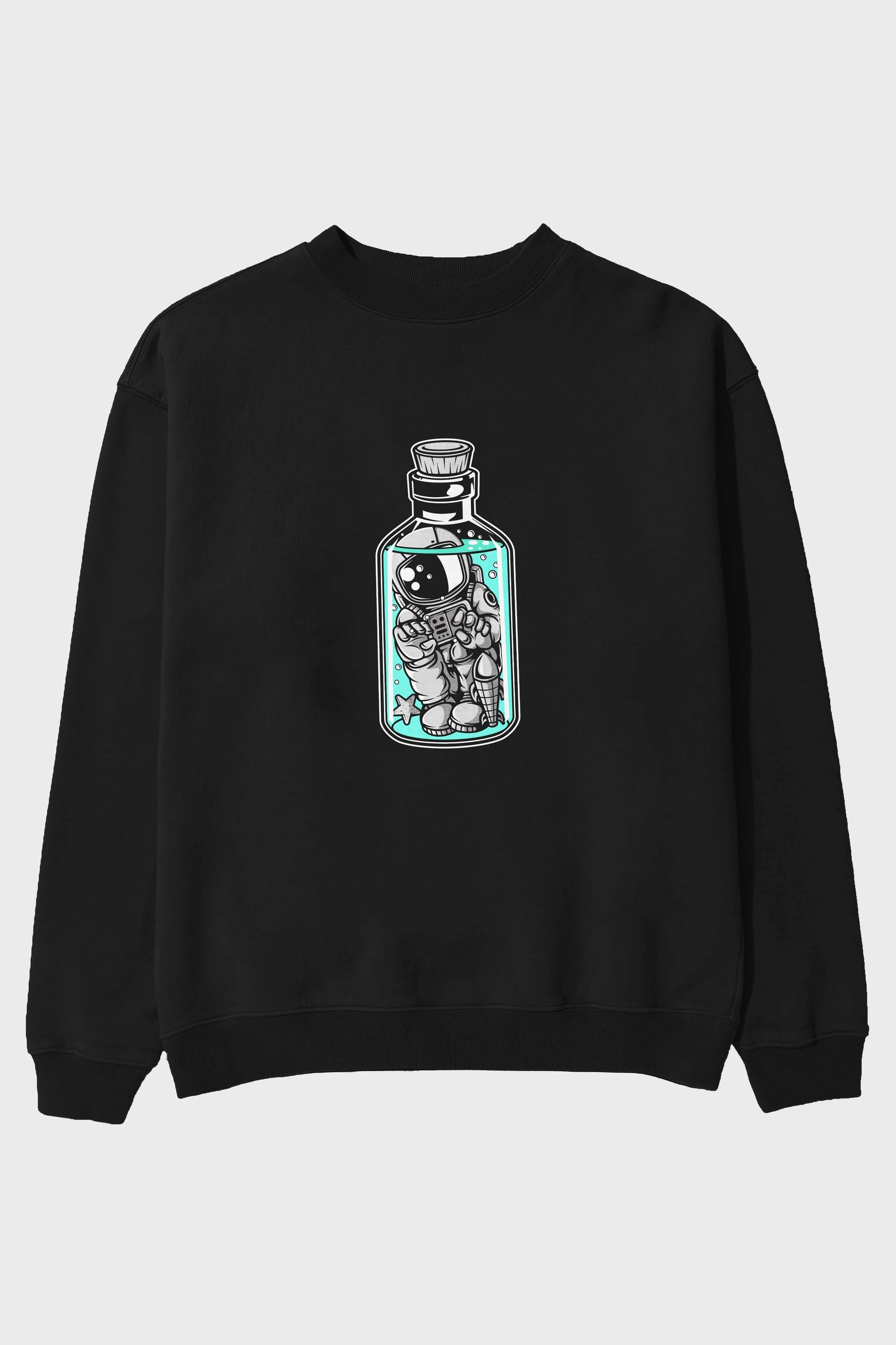 Astronaut in The Bottle Ön Baskılı Oversize Sweatshirt Erkek Kadın Unisex