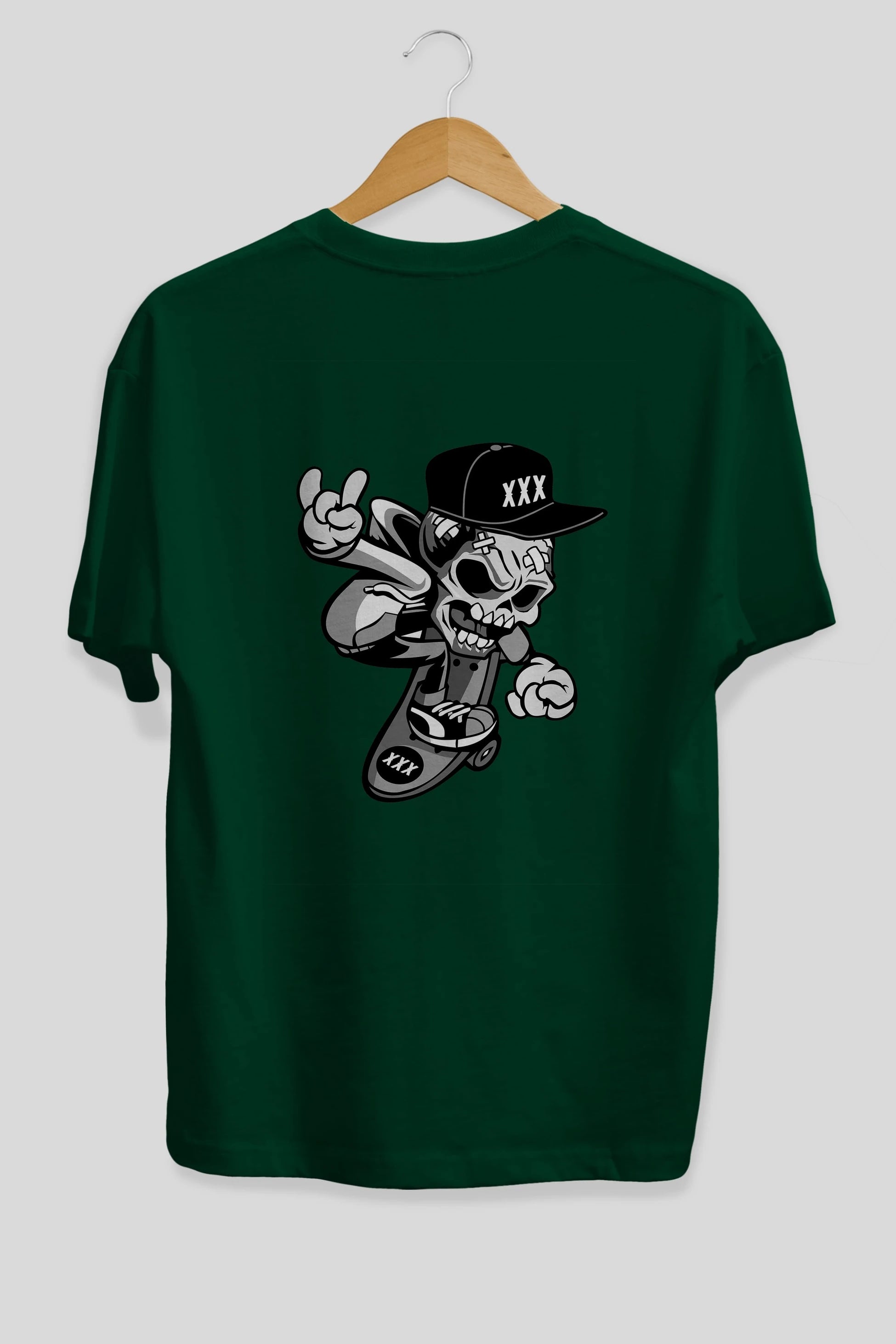 Skull Skateboard Arka Baskılı Oversize t-shirt Erkek Kadın Unisex %100 Pamuk tişort