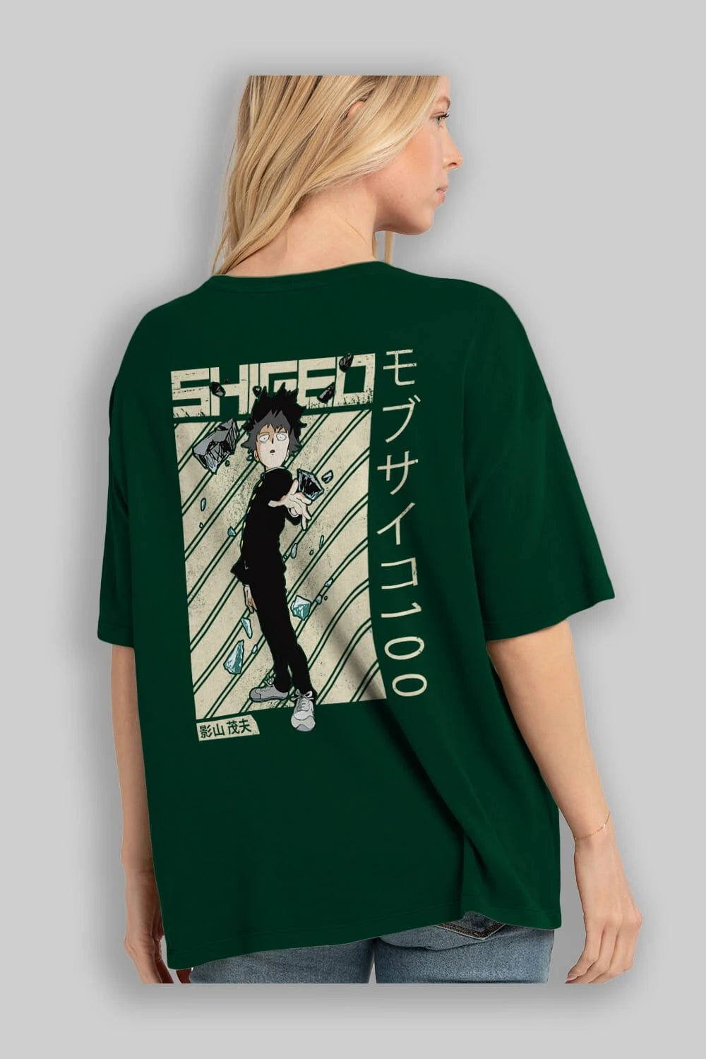 Shigeo Kageyama 3 Anime Arka Baskılı Oversize t-shirt Erkek Kadın Unisex