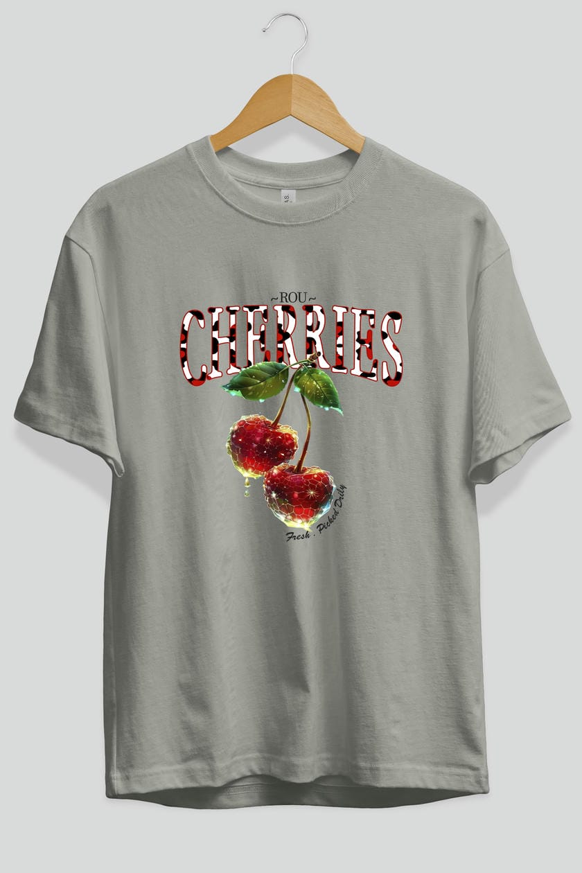 Cherry Cherries 7 Ön Baskılı Oversize t-shirt Erkek Kadın Pamuk Bisiklet Yaka tişort