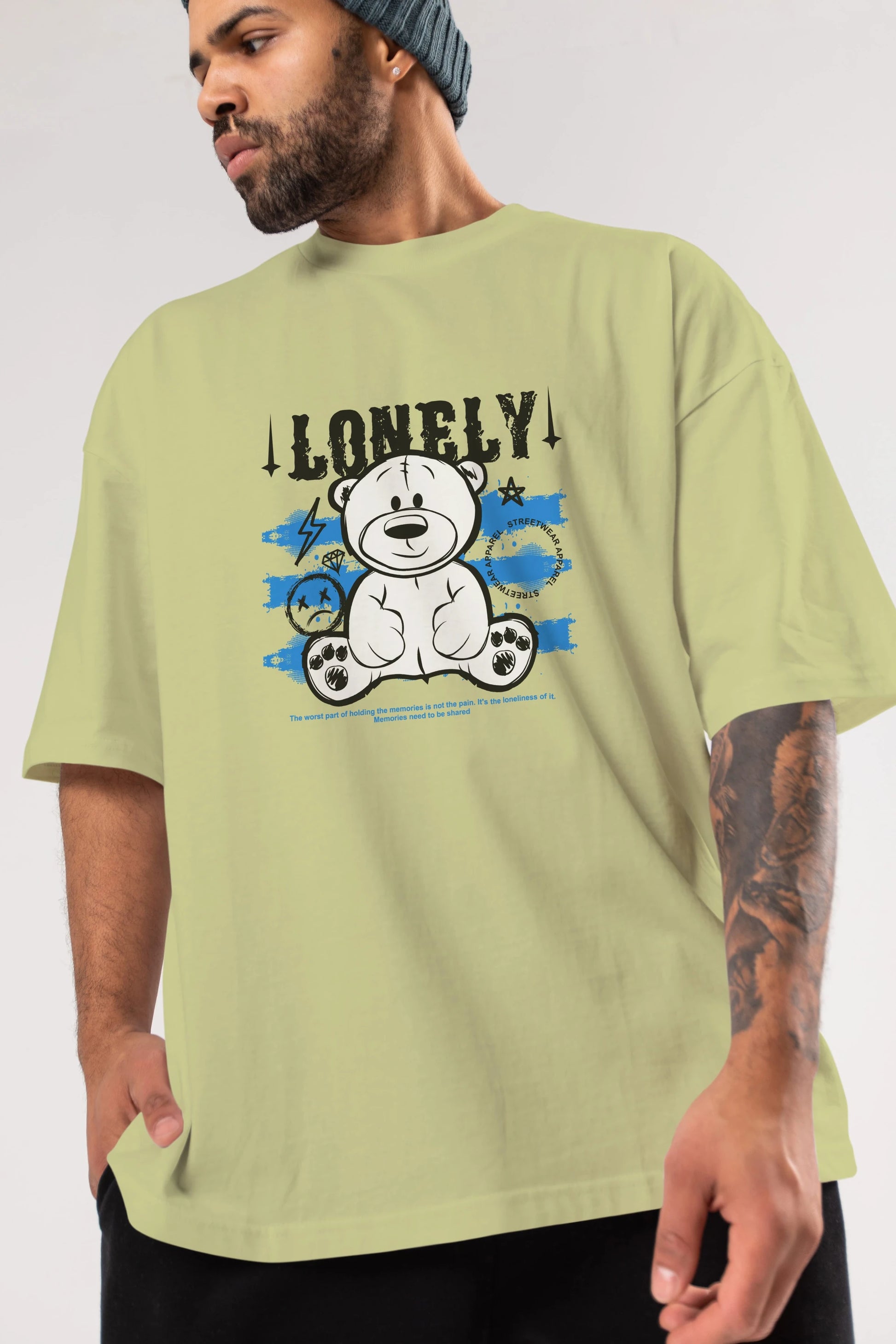 Teddy Bear Lonely Ön Baskılı Oversize t-shirt Erkek Kadın Unisex