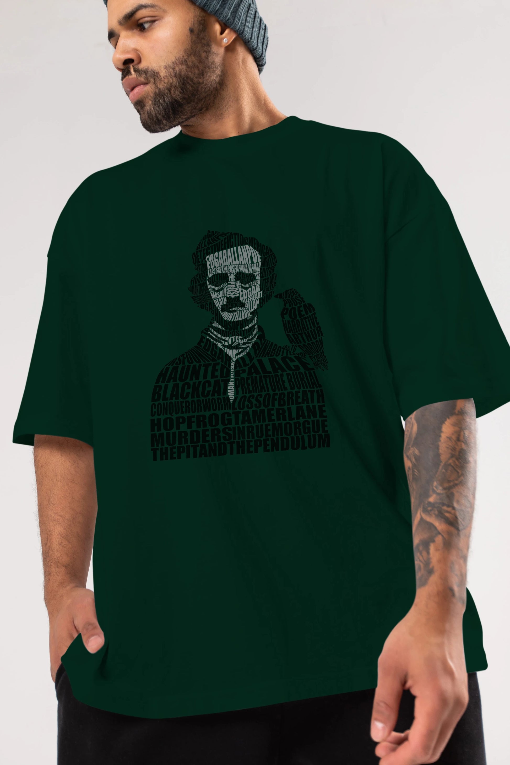 Edgar Alan Poe Calligram Ön Baskılı Oversize t-shirt %100 pamuk Erkek Kadın Unisex