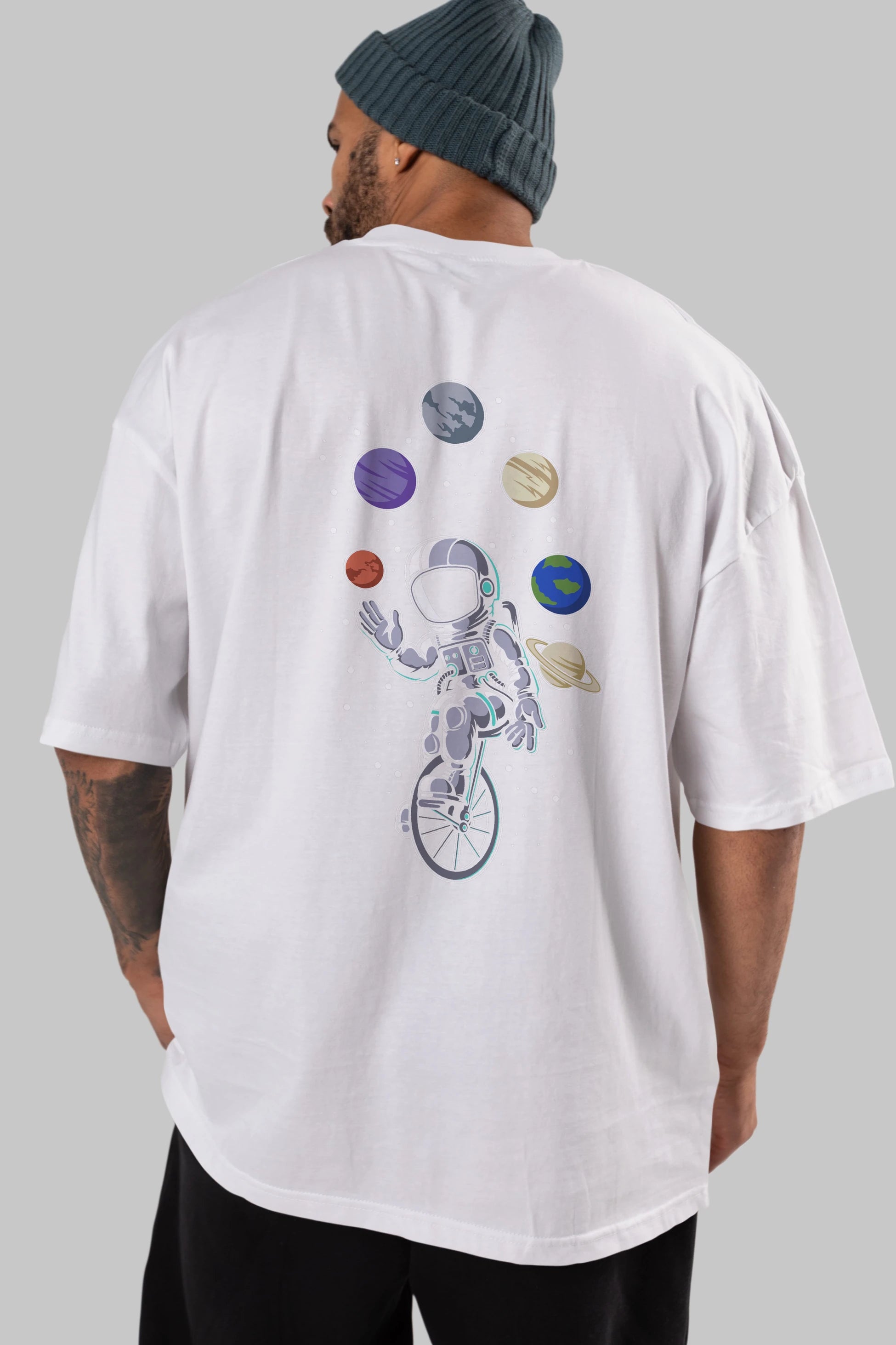 Astronaut Circus Arka Baskılı Oversize t-shirt Erkek Kadın Unisex