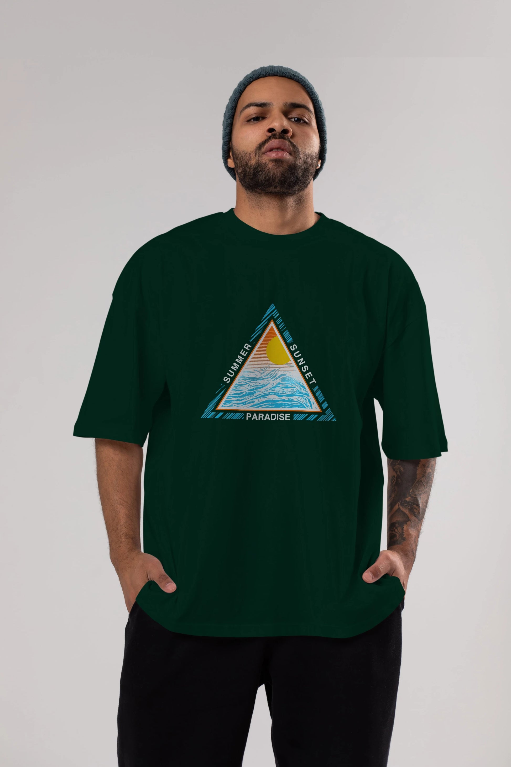 Summer Sunset Paradise Ön Baskılı Oversize t-shirt Erkek Kadın Unisex