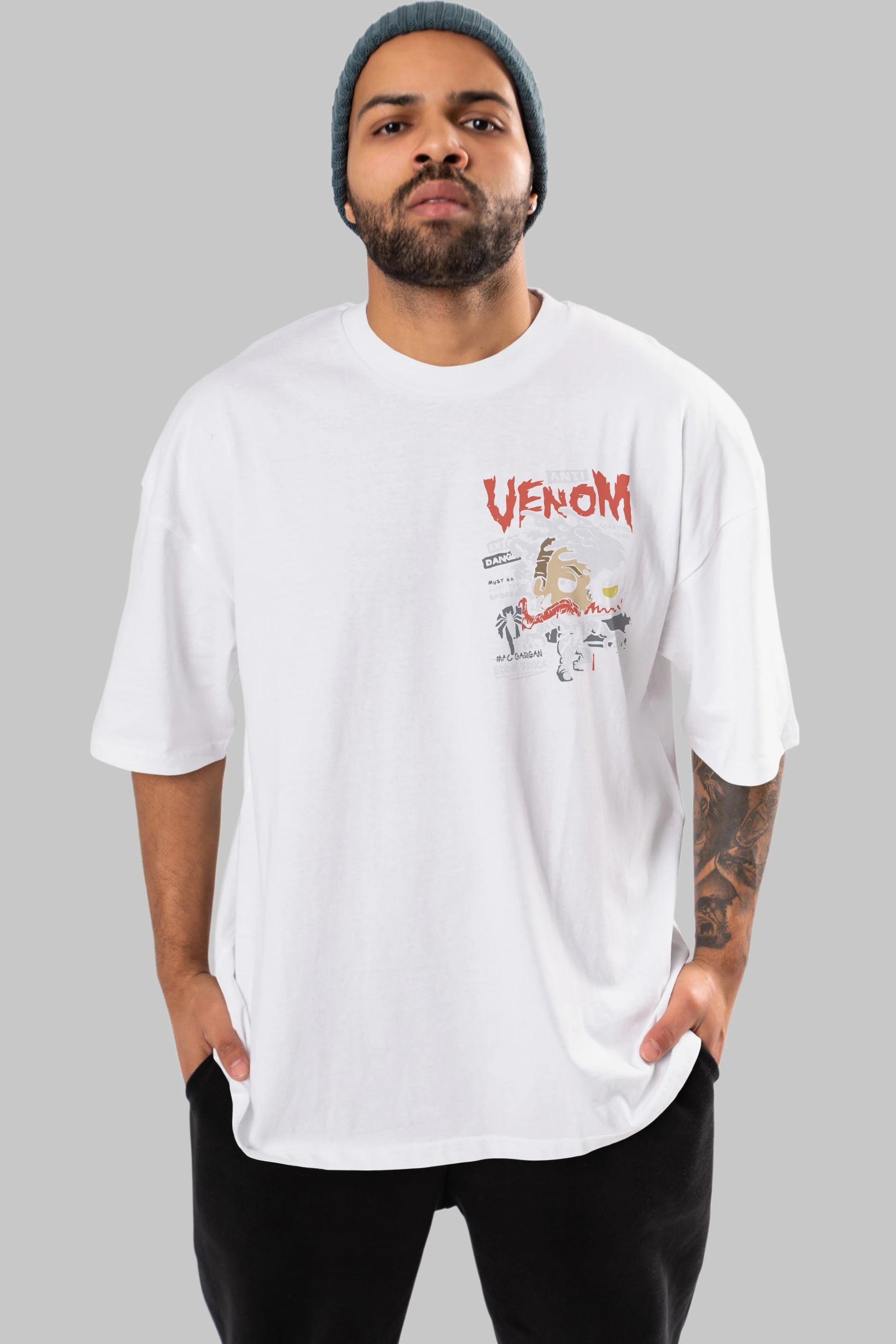 Venom (9) Ön Sol Baskılı Oversize t-shirt Erkek Kadın Unisex %100 Pamuk Bisiklet Yaka tişort