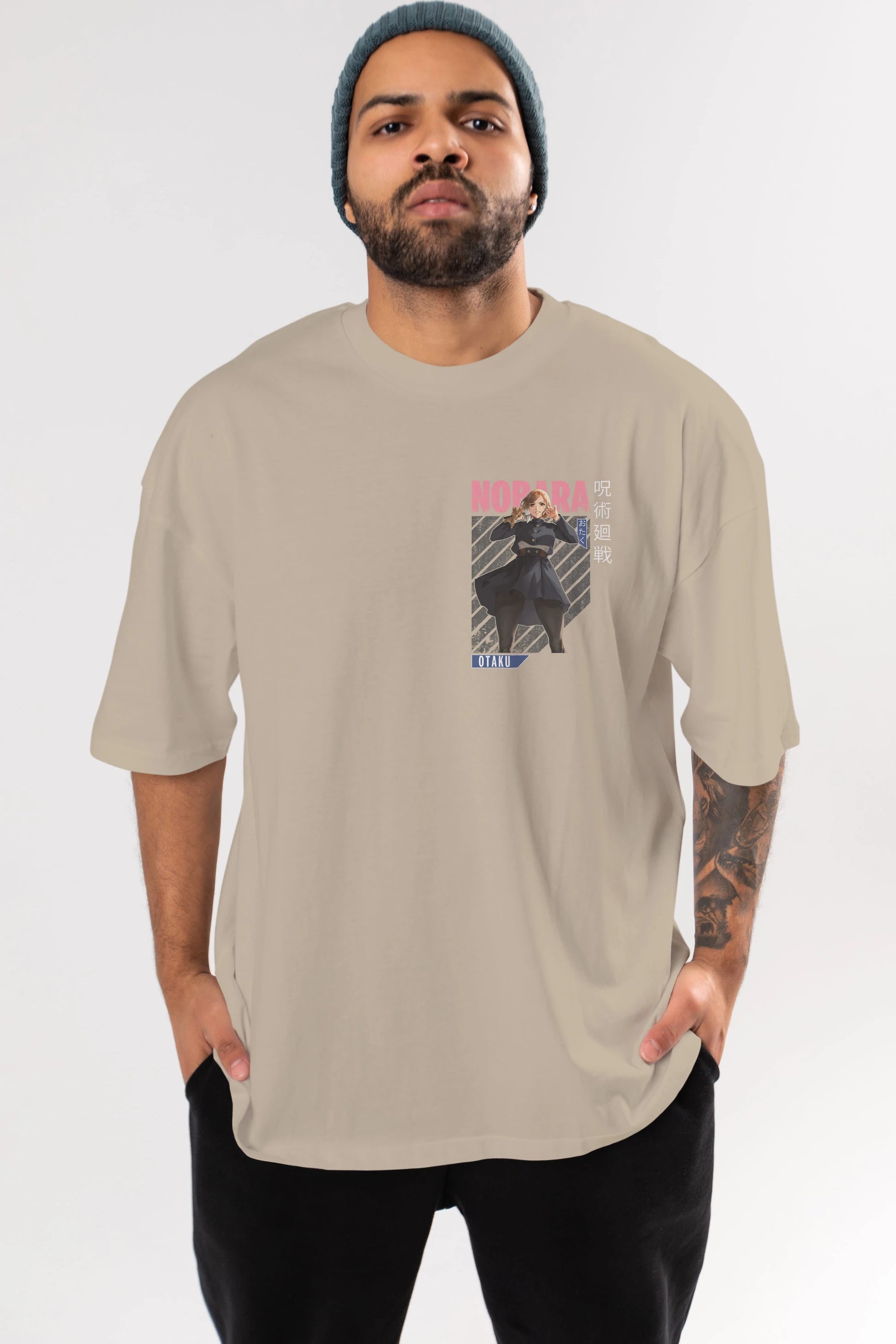 Nobara Kugisaki 4 Ön Sol Baskılı Oversize t-shirt Erkek Kadın Unisex %100 Pamuk Bisiklet Yaka tişort