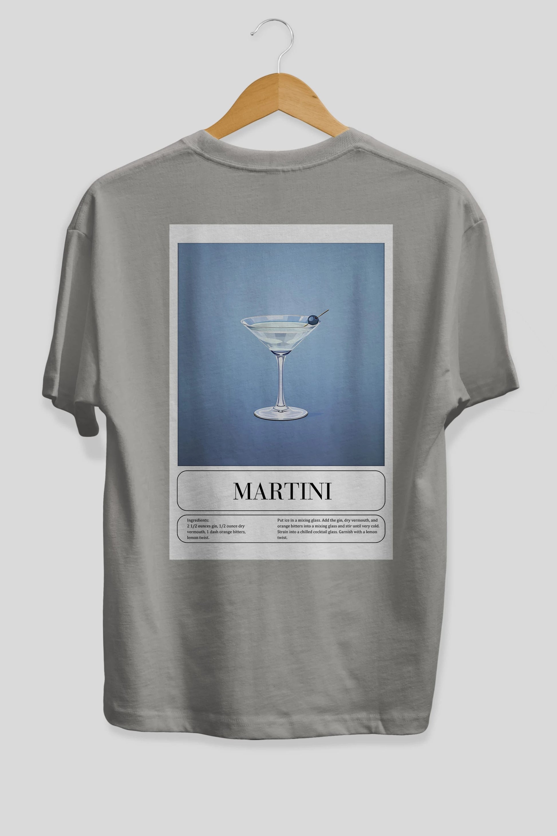 Martini Arka Baskılı Oversize t-shirt Erkek Kadın Unisex %100 Pamuk Bisiklet Yaka tişort