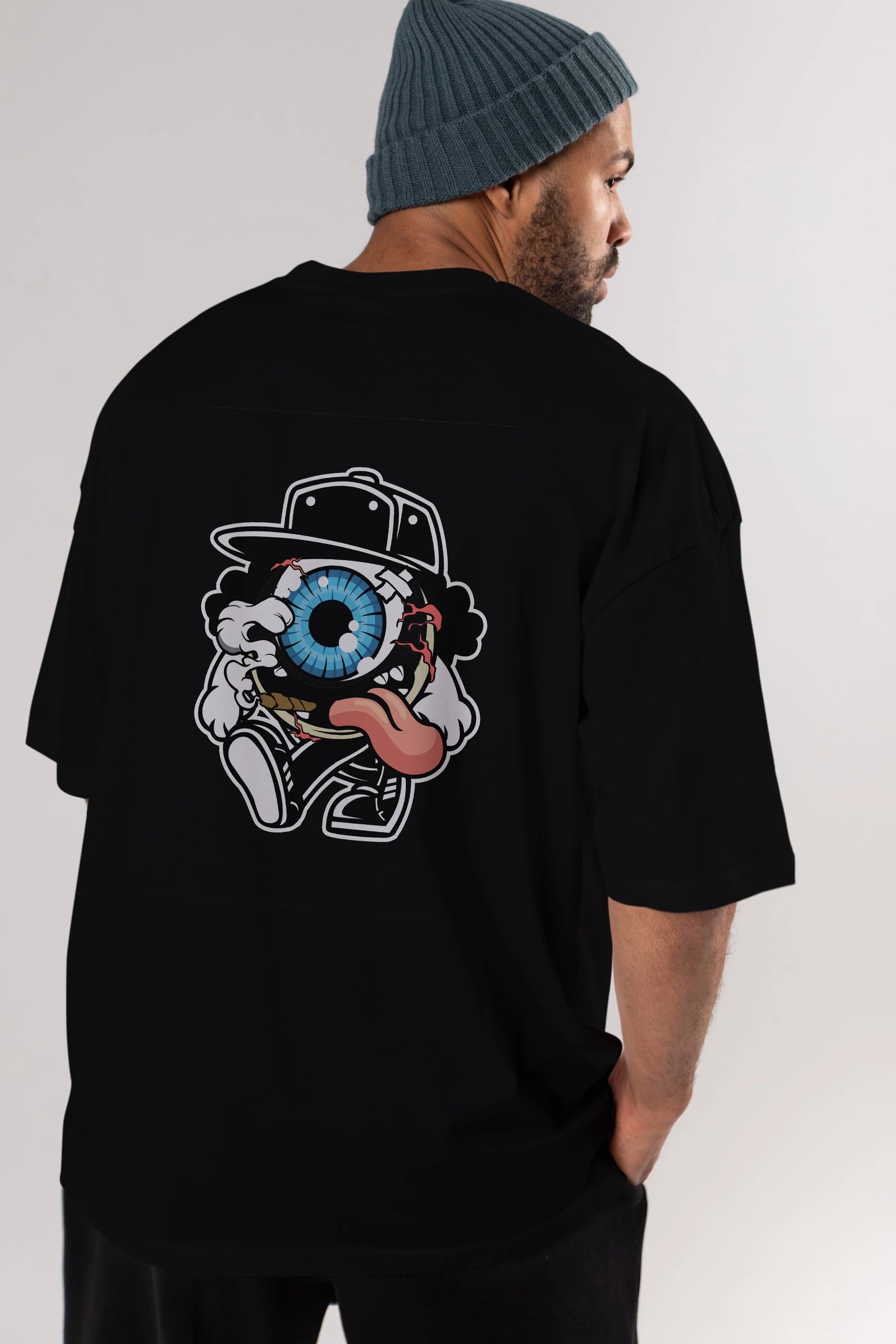 Eyeball Arka Baskılı Oversize t-shirt Erkek Kadın Unisex %100 Pamuk tişort