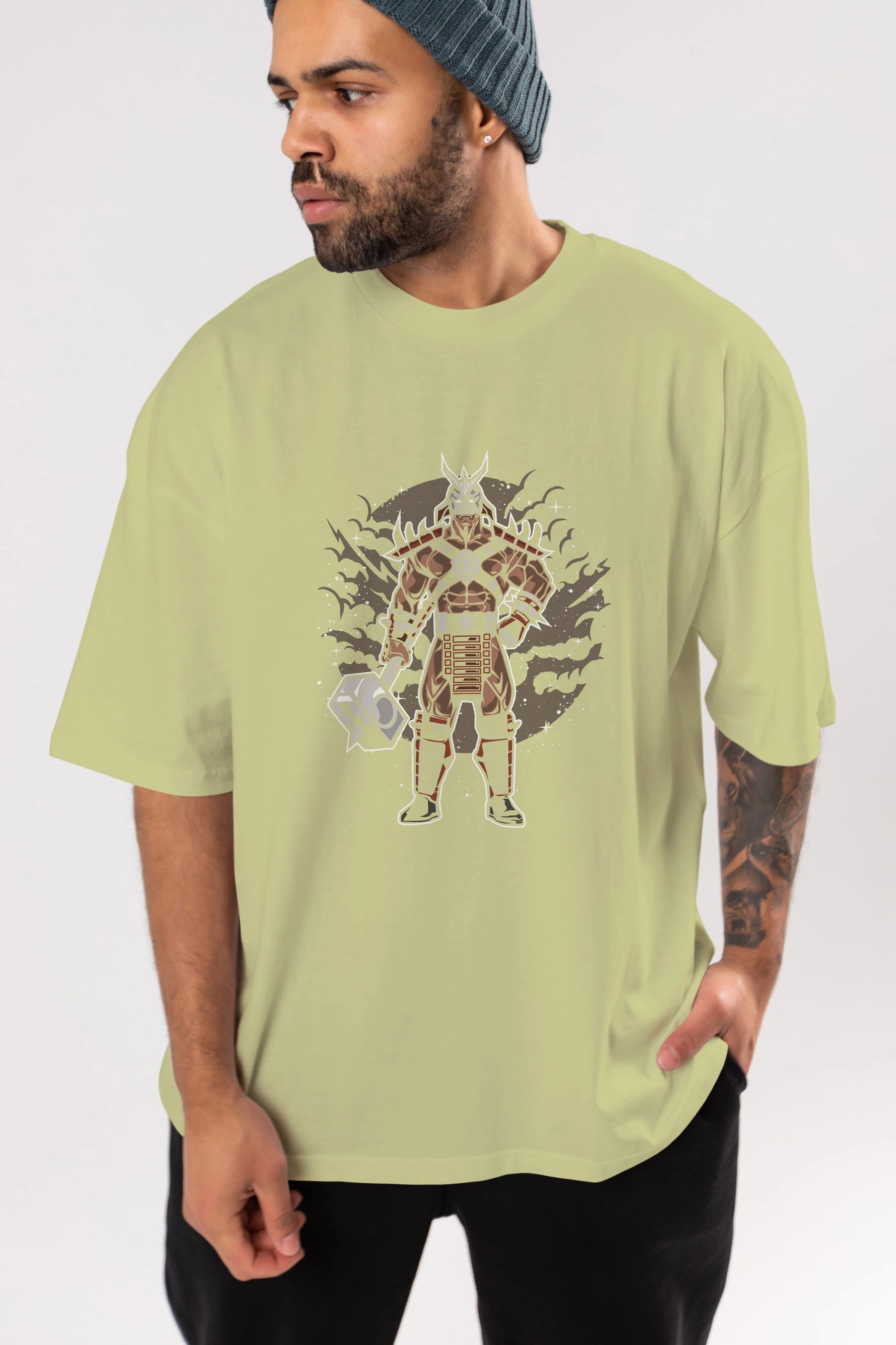 SHOU KHAN Ön Baskılı Oversize t-shirt Erkek Kadın Unisex %100 Pamuk tişort