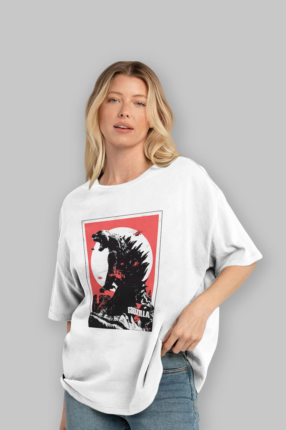 Godzilla (2) Ön Baskılı Oversize t-shirt Erkek Kadın Unisex %100 Pamuk Bisiklet Yaka tişort