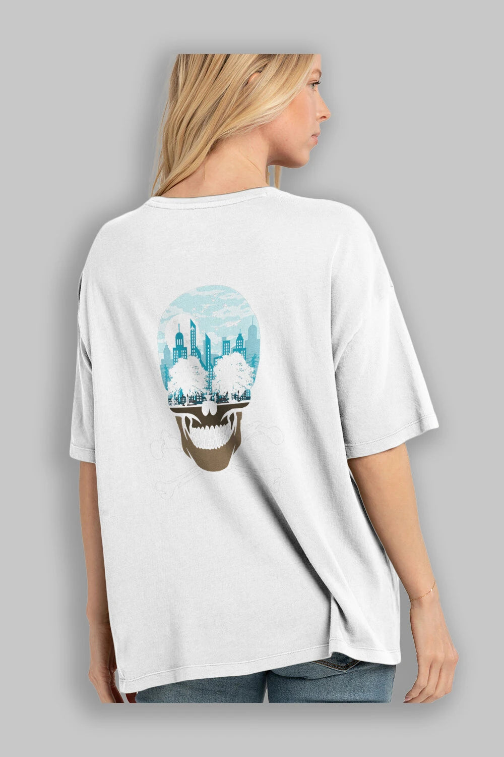 Death City Arka Baskılı Oversize t-shirt %100 pamuk Erkek Kadın Unisex