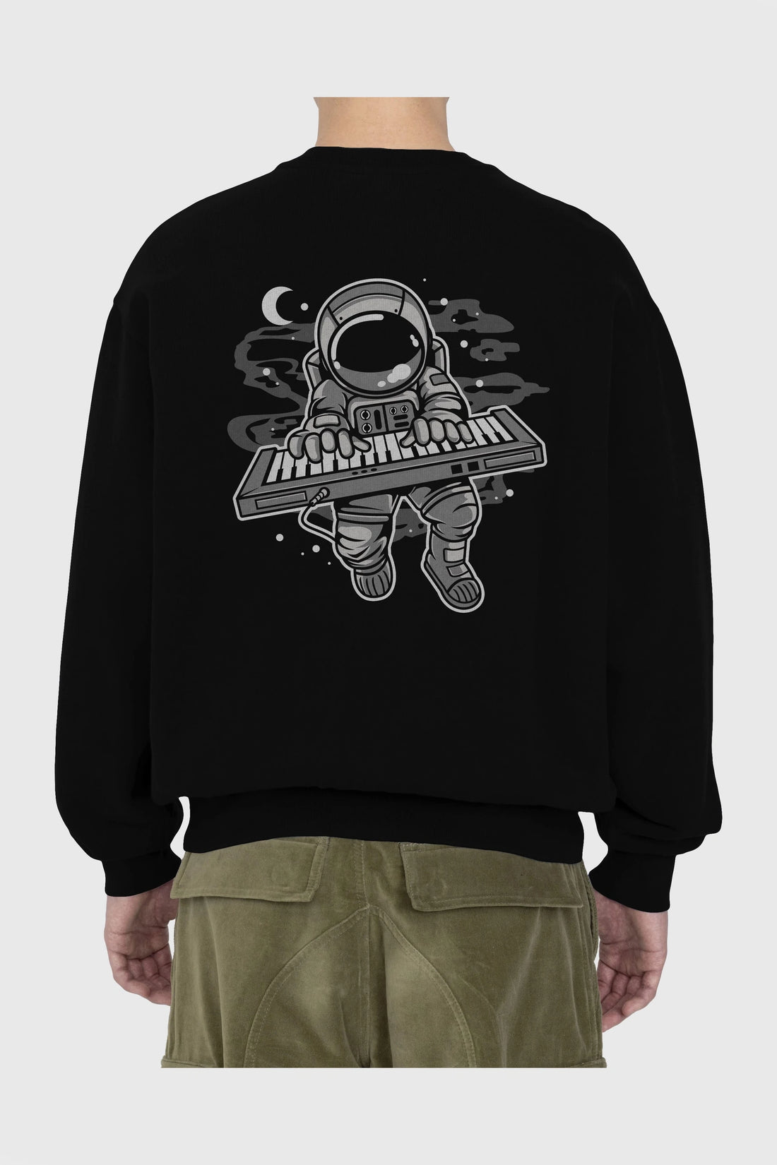 Astronaut Keyboard Arka Baskılı Oversize Sweatshirt Erkek Kadın Unisex