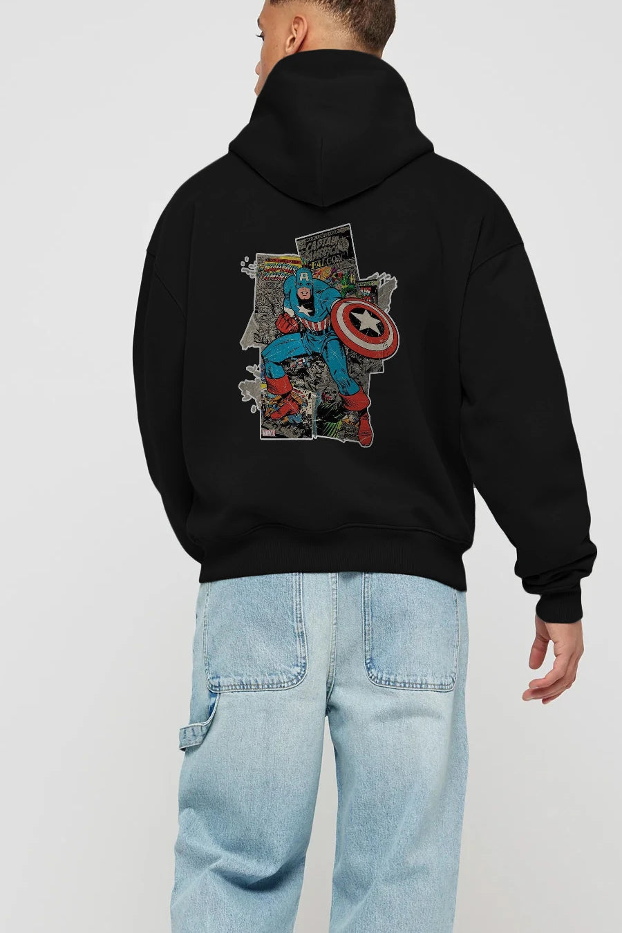 Captain America (2) Arka Baskılı Hoodie Oversize Kapüşonlu Sweatshirt Erkek Kadın Unisex