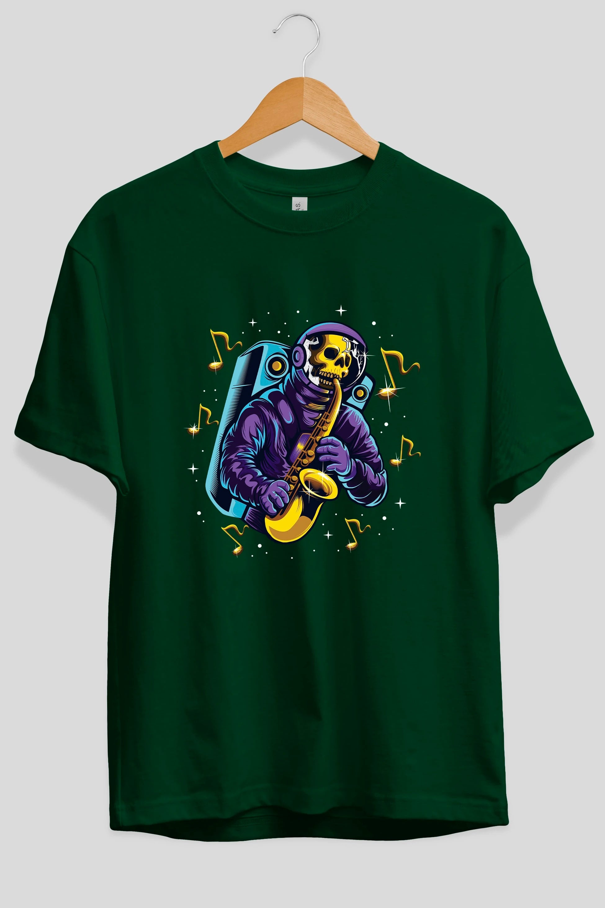Astroskull Saxophonist Ön Baskılı Oversize t-shirt Erkek Kadın Unisex