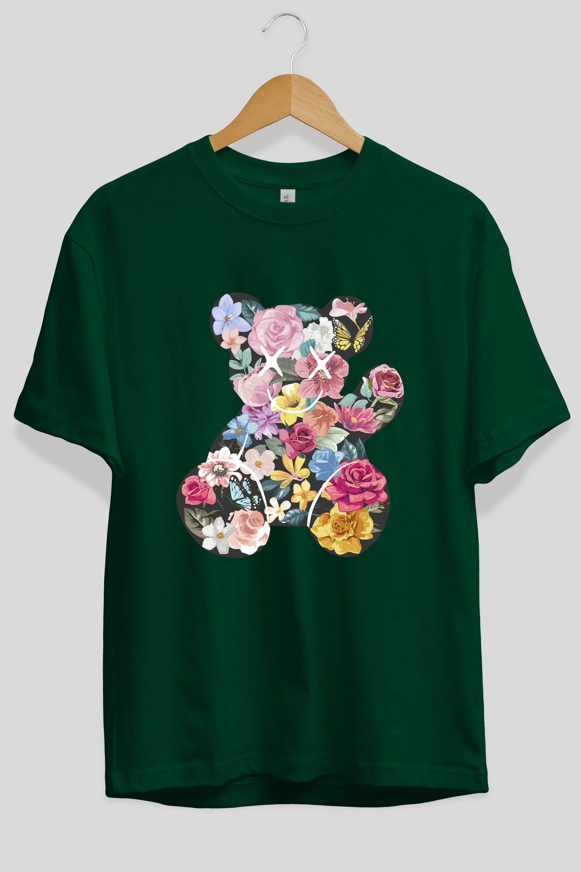 Flowers Bear Ön Baskılı Oversize t-shirt Erkek Kadın Unisex