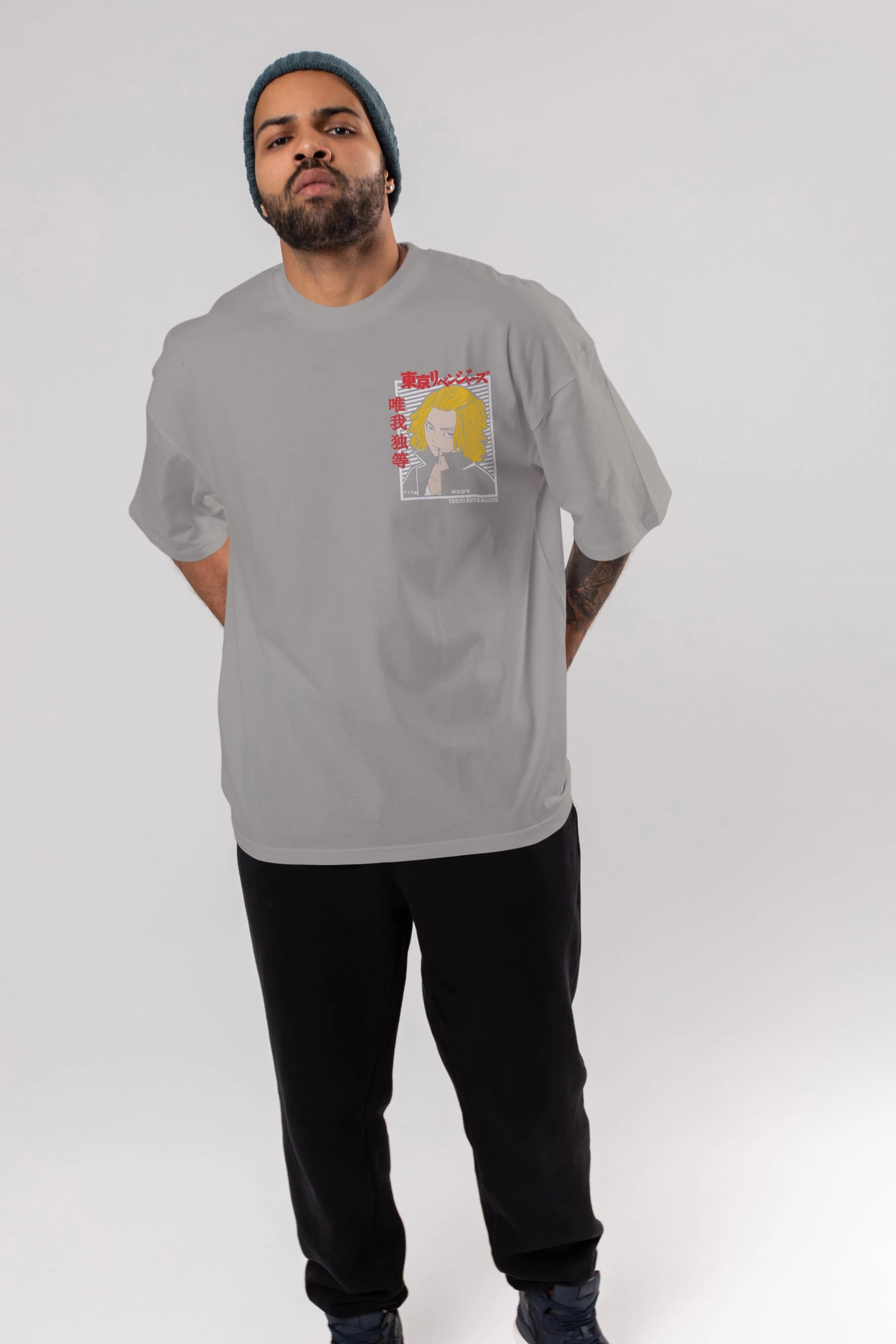 TokyoRev. M Ön Sol Baskılı Oversize t-shirt Erkek Kadın Unisex %100 Pamuk Bisiklet Yaka tişort