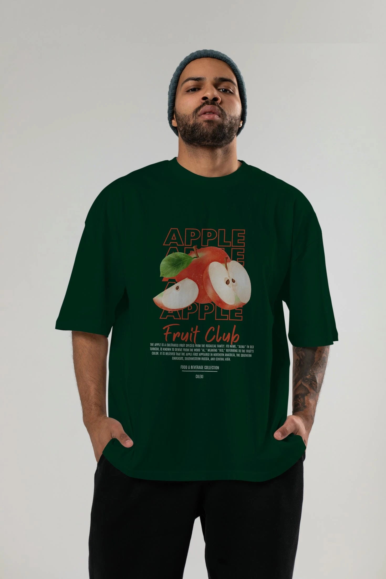 Apple Ön Baskılı Oversize t-shirt Erkek Kadın Pamuk Bisiklet Yaka tişort