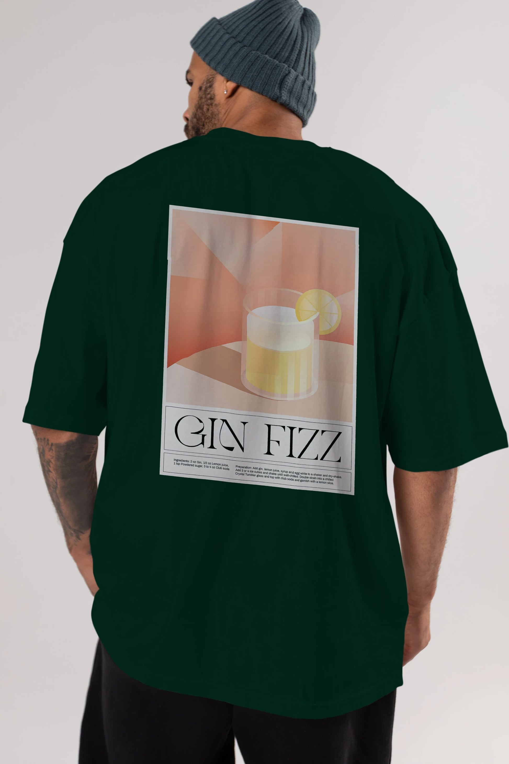 Gin Fizz Arka Baskılı Oversize t-shirt Erkek Kadın Unisex %100 Pamuk Bisiklet Yaka tişort