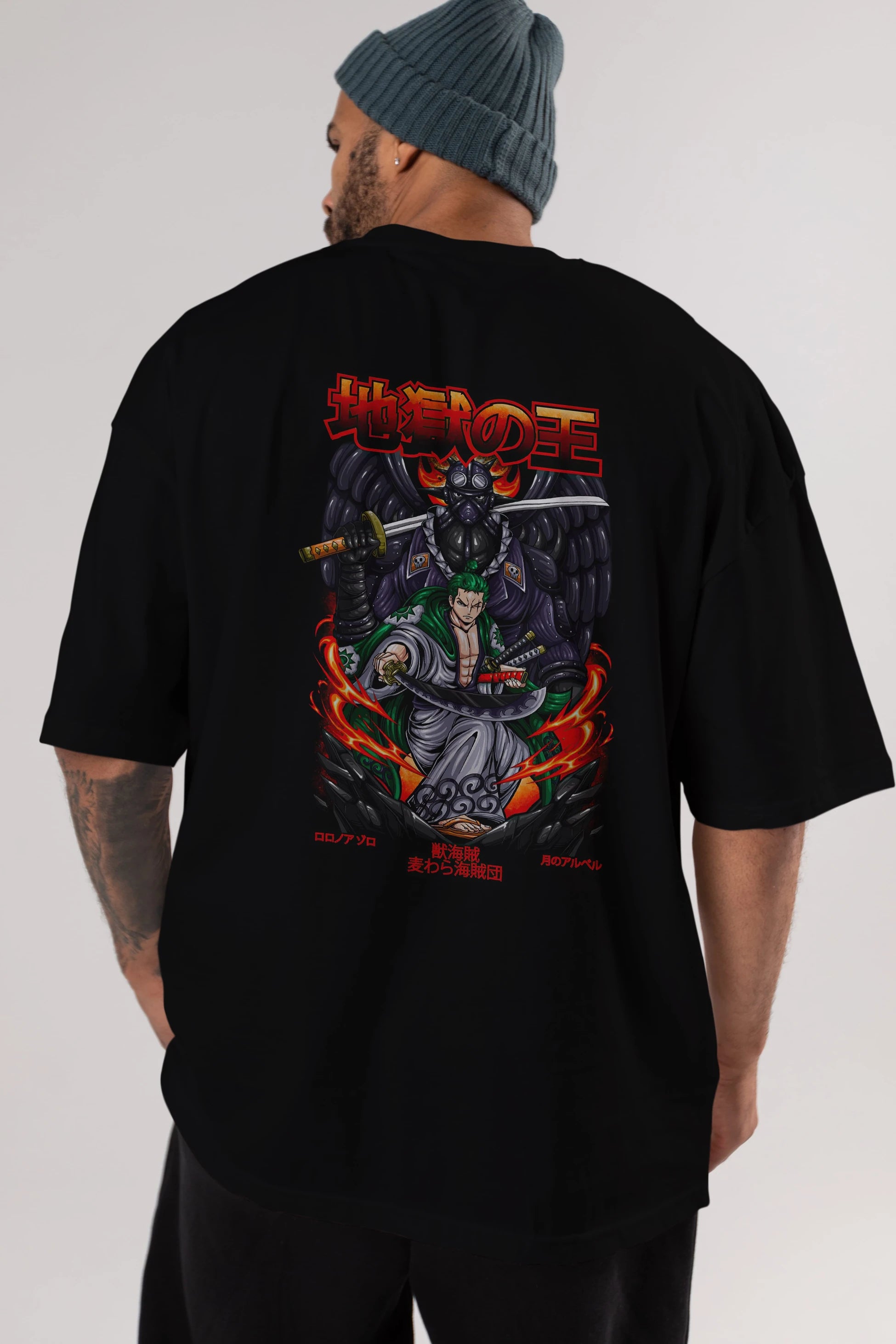 Roronoa Zoro 4 Anime Arka Baskılı Oversize t-shirt Erkek Kadın Unisex