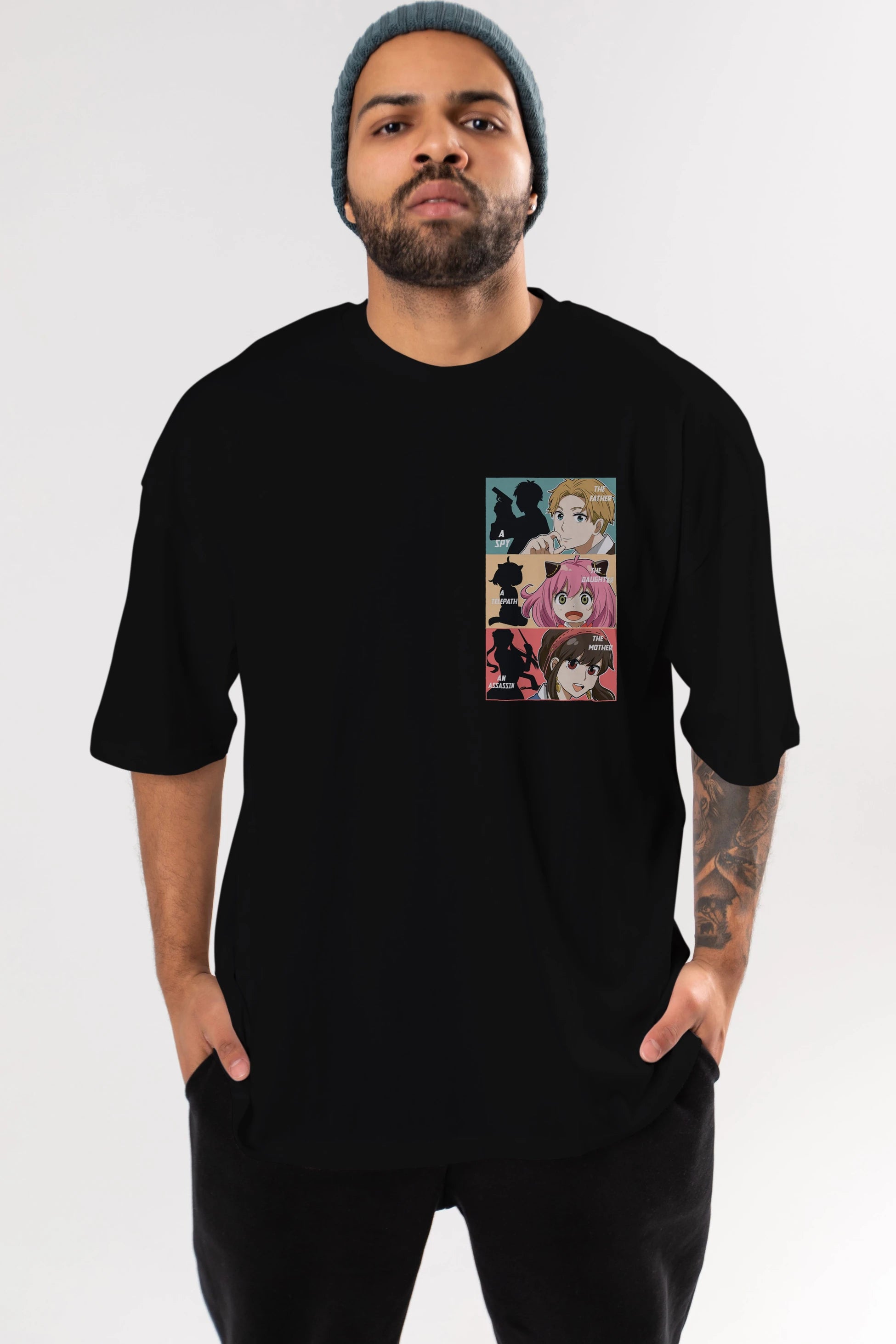 SPY X FAMILY Ön Sol Baskılı Oversize t-shirt Erkek Kadın Unisex %100 Pamuk Bisiklet Yaka tişort