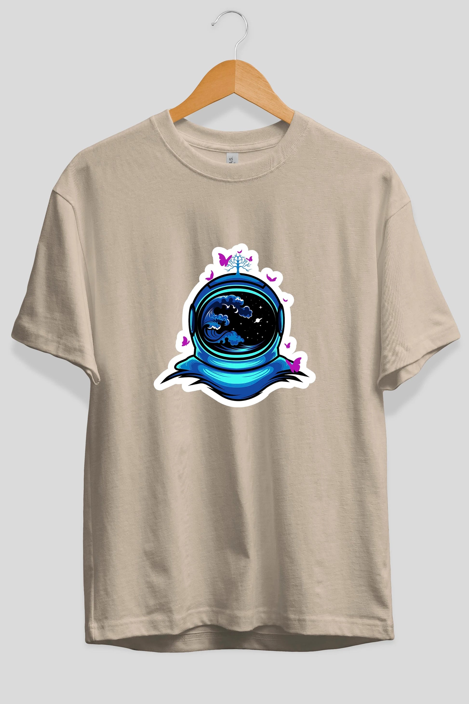 Astronaut and Butterfly Sticker Ön Baskılı Oversize t-shirt Erkek Kadın Unisex