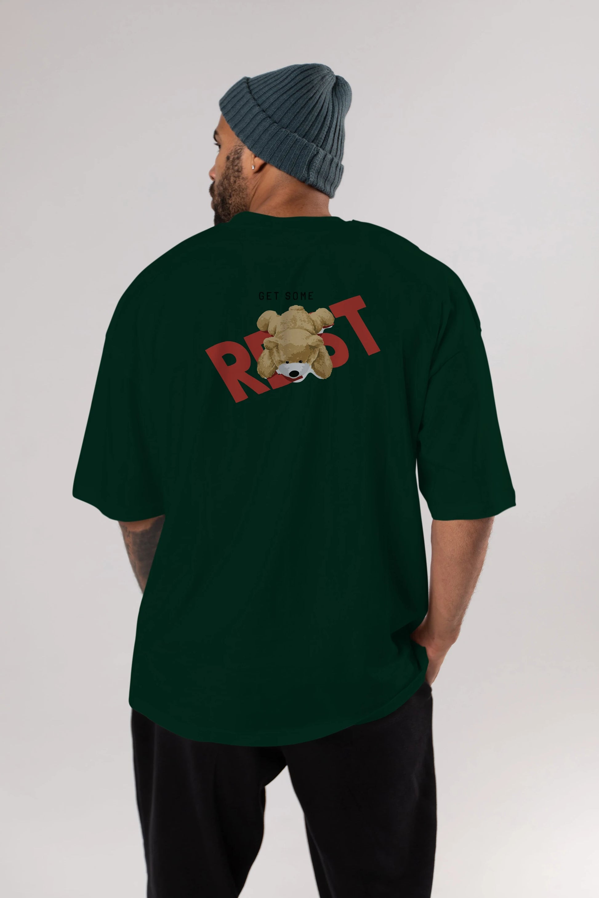 Teddy Bear Rest Arka Baskılı Oversize t-shirt Erkek Kadın Unisex %100 Pamuk