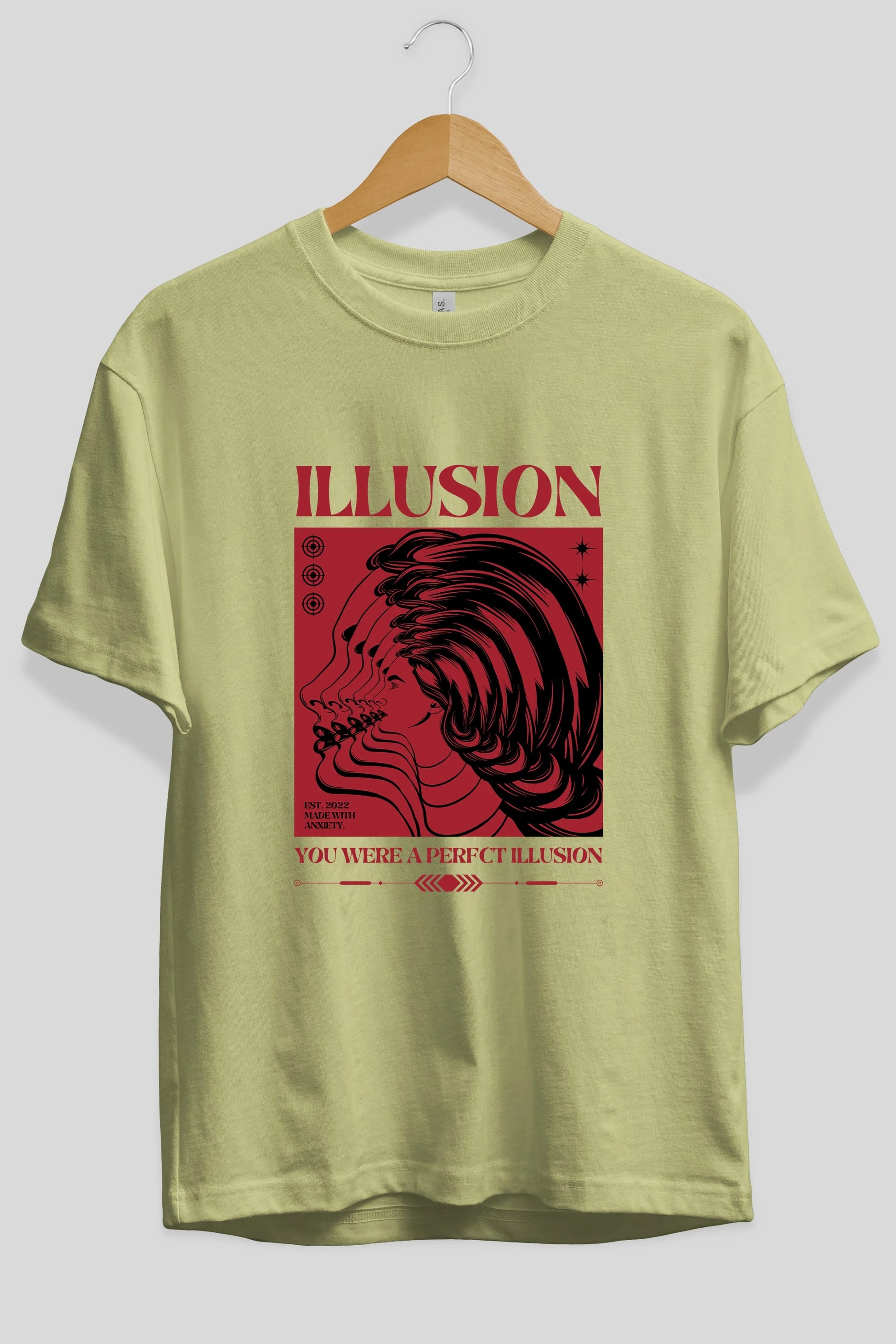 Illusion Streetwear Ön Baskılı Oversize t-shirt Erkek Kadın Unisex
