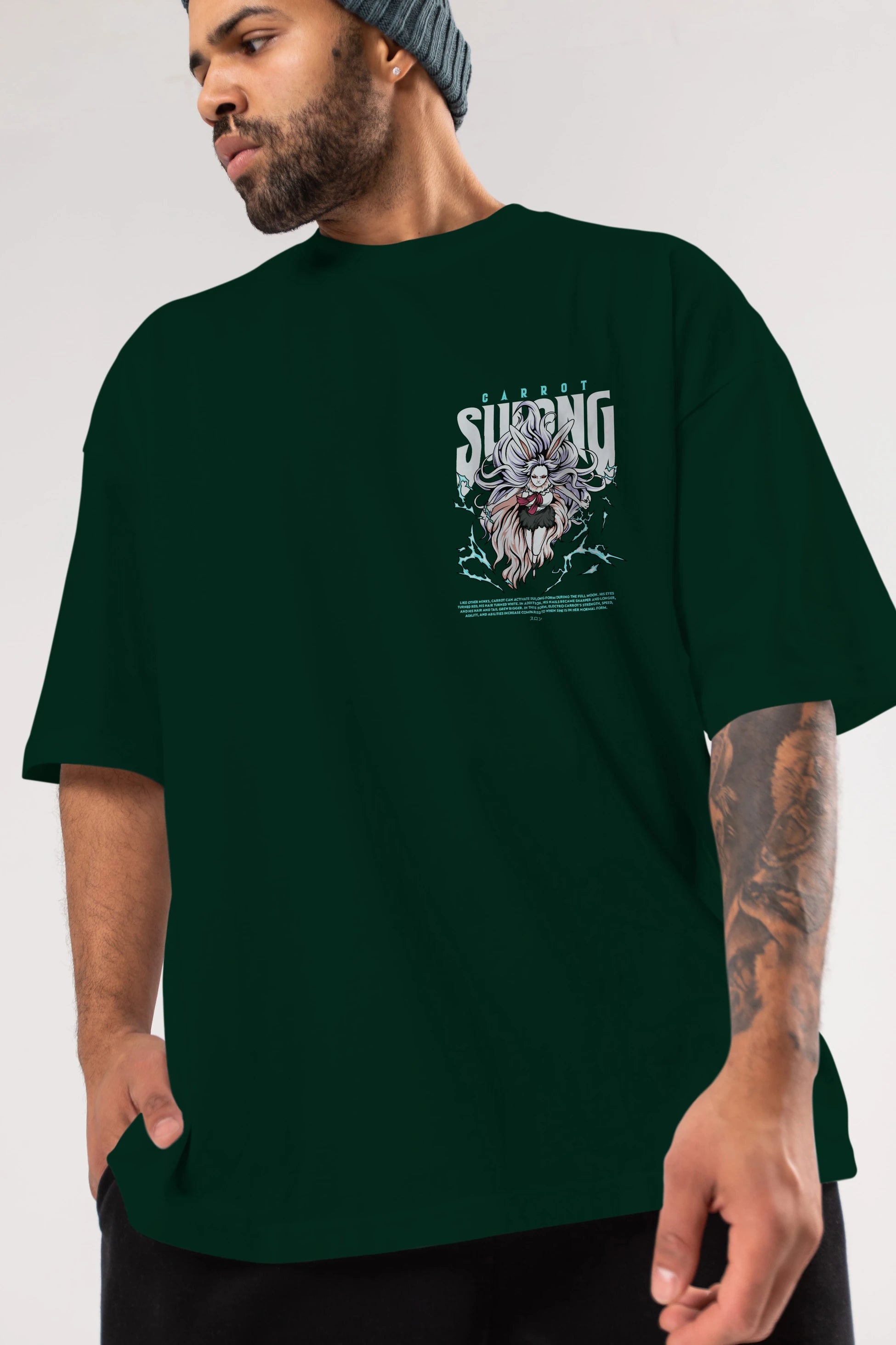 Carrot Sulong Ön Sol Baskılı Oversize t-shirt Erkek Kadın Unisex %100 Pamuk Bisiklet Yaka tişort