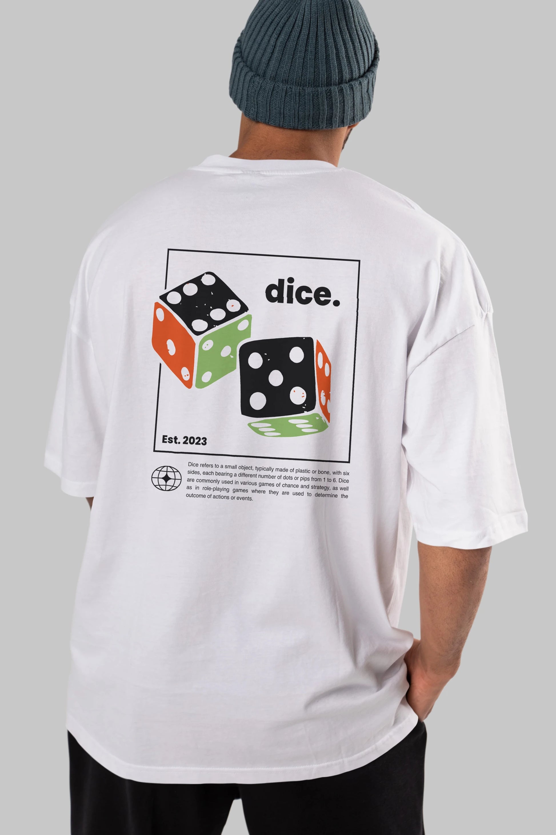 Dice Yazılı Arka Baskılı Oversize t-shirt Erkek Kadın Unisex