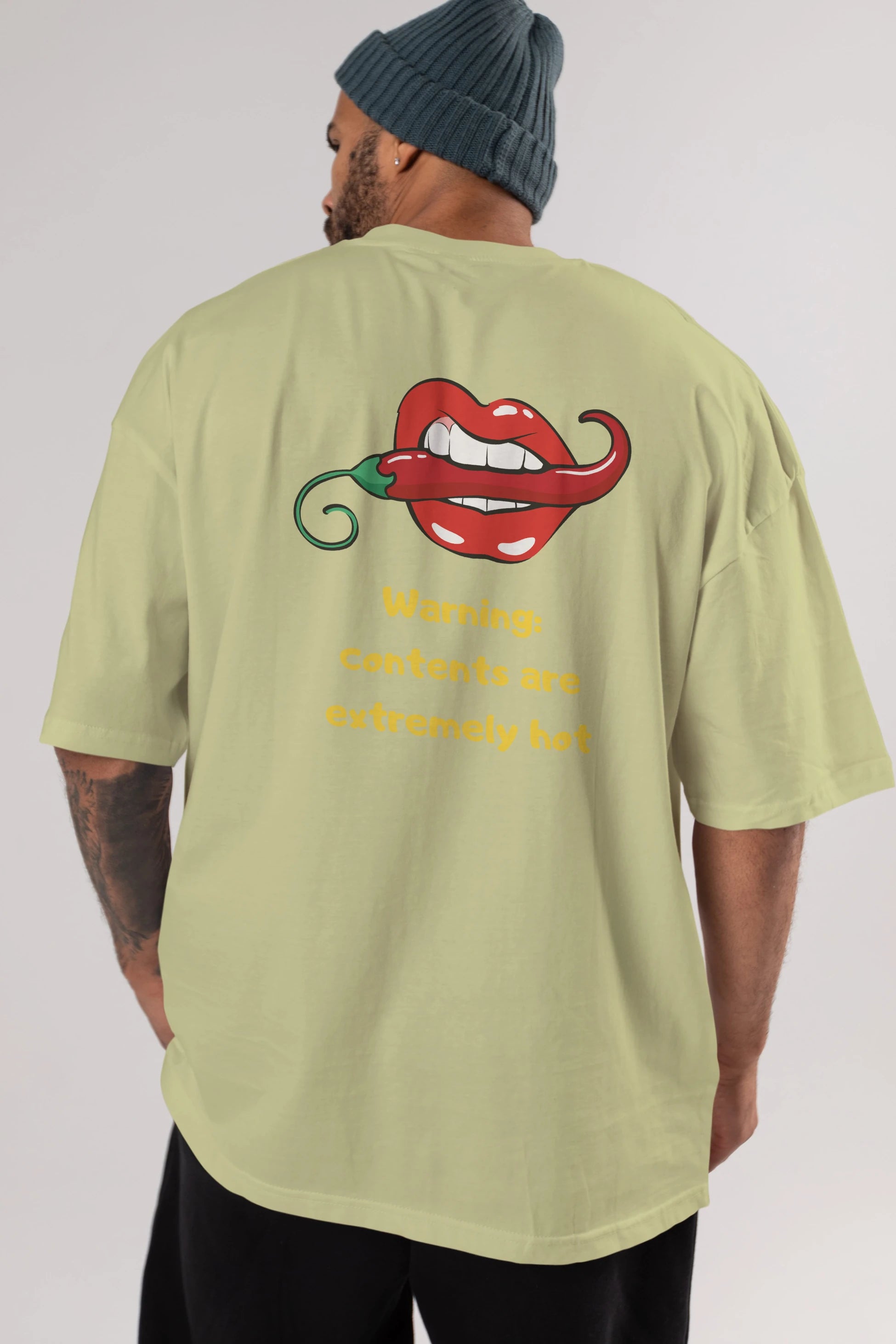 Warning Contents Yazılı Arka Baskılı Oversize t-shirt Erkek Kadın Unisex