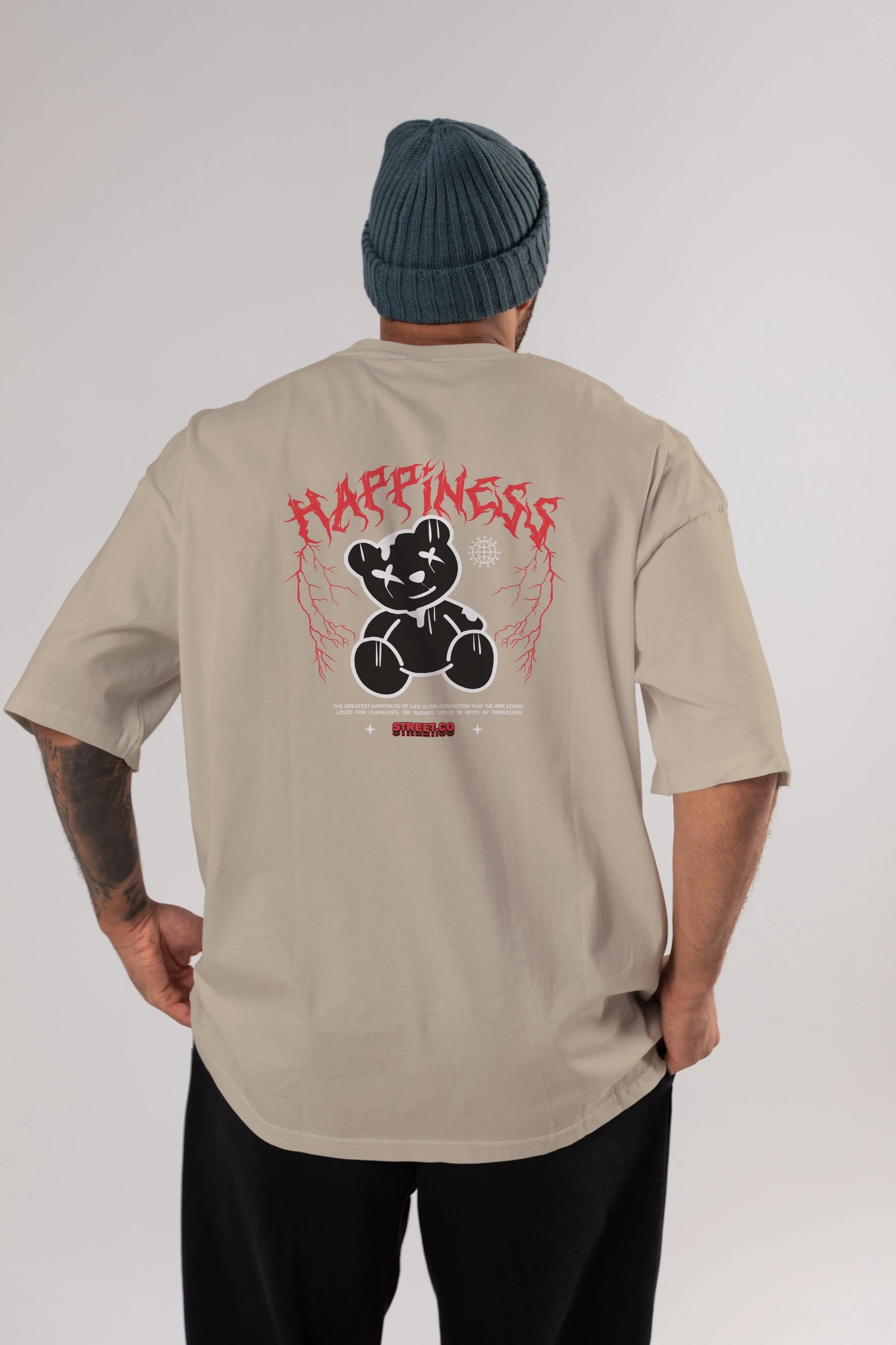 Happiness Bear Arka Baskılı Oversize t-shirt Erkek Kadın Unisex