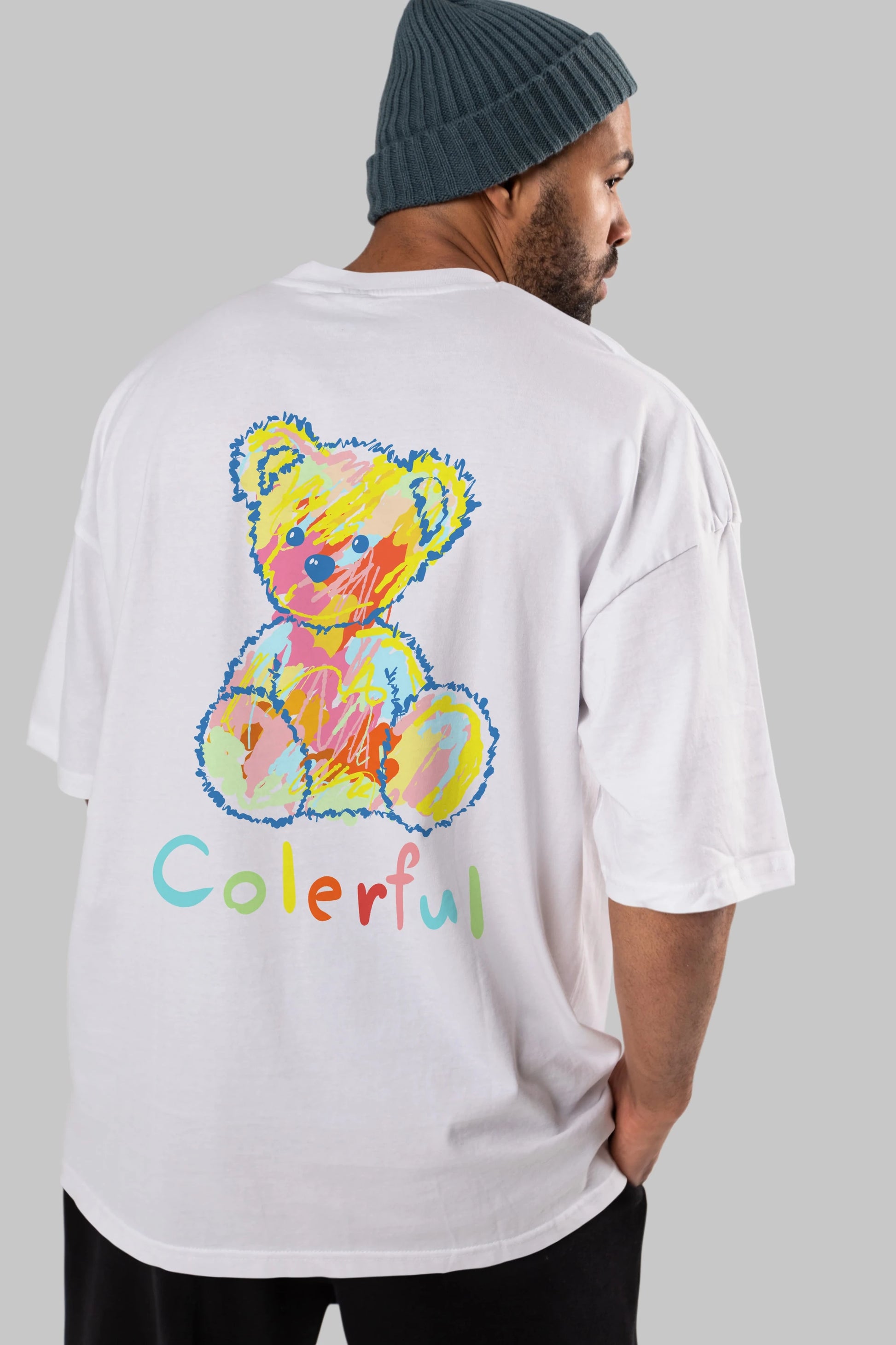 Colerful Bear Arka Baskılı Oversize t-shirt Erkek Kadın Unisex