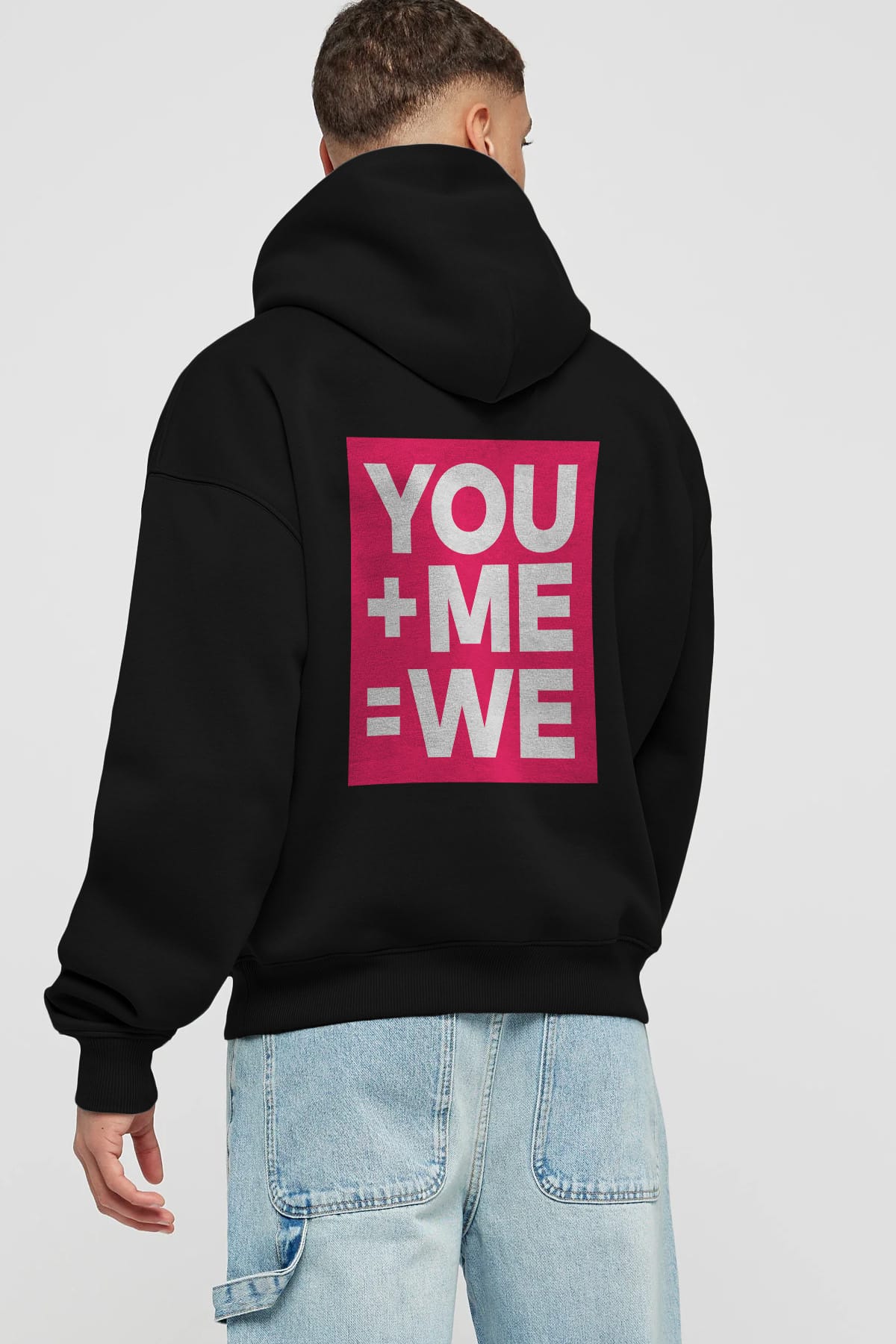 You Me We Yazılı Arka Baskılı Oversize Hoodie Kapüşonlu Sweatshirt Erkek Kadın Unisex