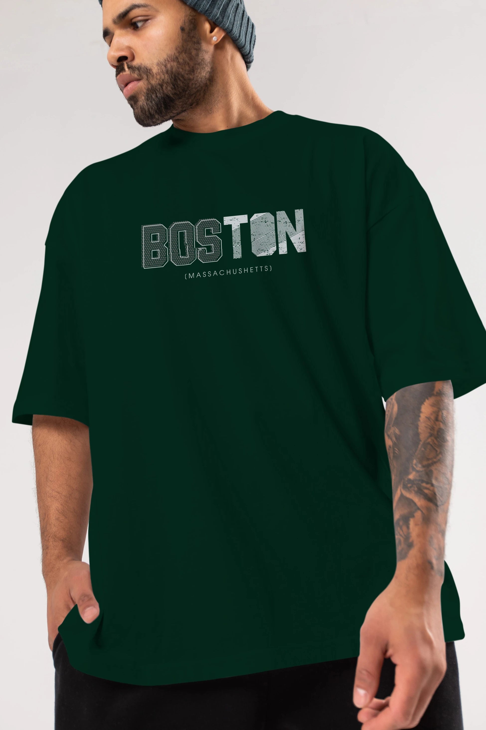 Boston Ön Baskılı Oversize t-shirt Erkek Kadın Unisex