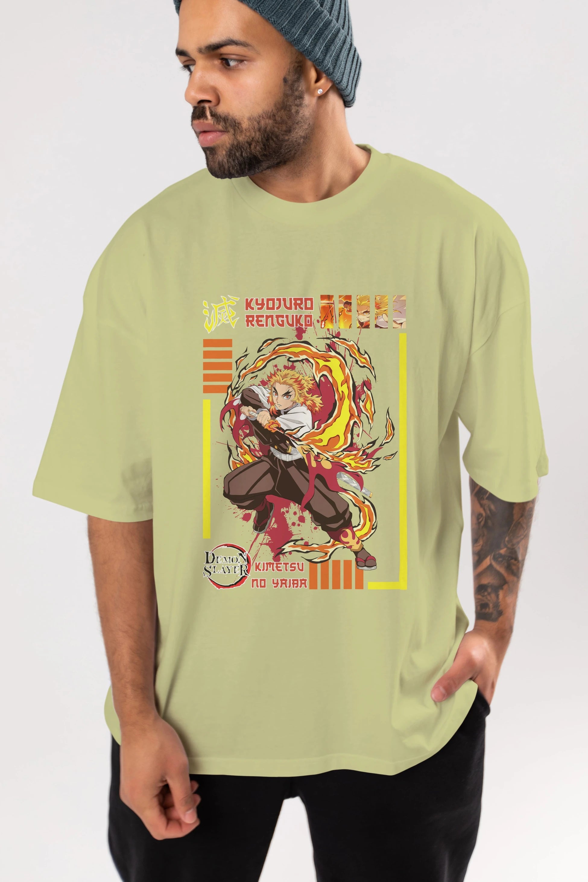 KYOJURO RENGOKU Anime Ön Baskılı Oversize t-shirt %100 pamuk Erkek Kadın Unisex